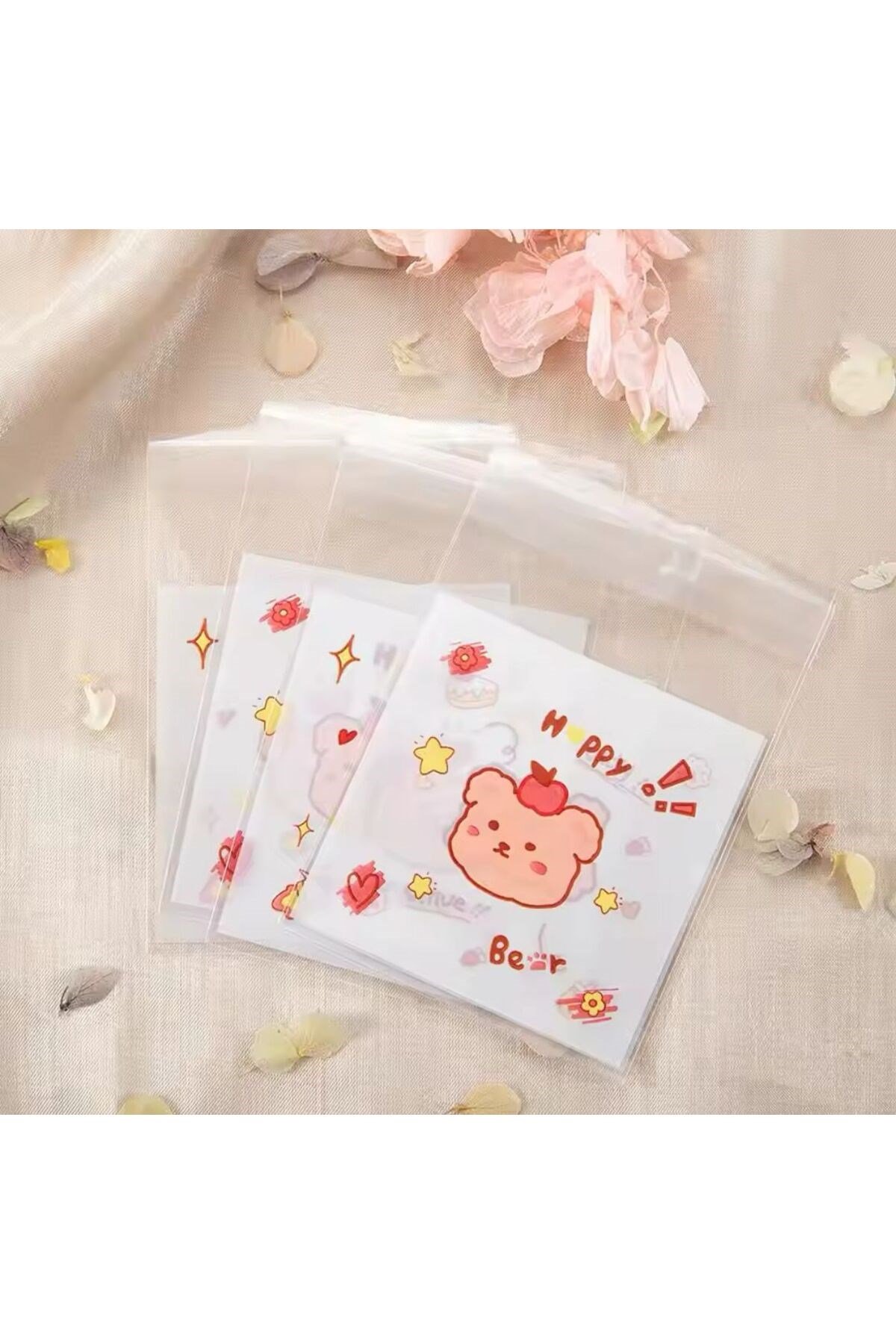 Bantlı Şeffaf Desenli Poşet Opp 10x10 Cm 95 Adet