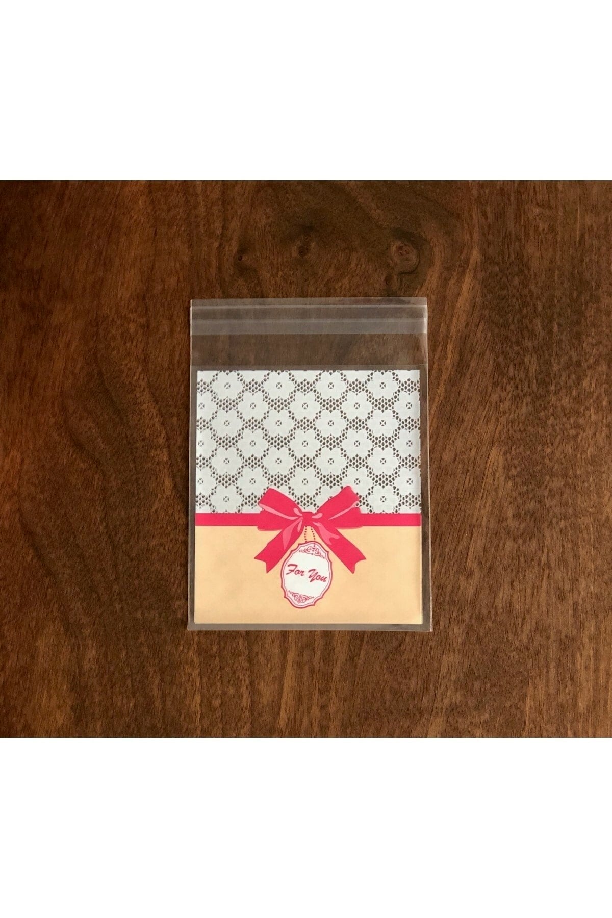 Bantlı Şeffaf Desenli Poşet Opp 10x10 Cm 95 Adet