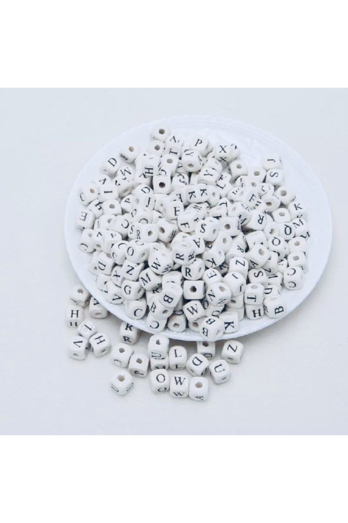 Beyaz Ahşap Küp Zar Alfabe Harf Takı Boncuğu 10 mm 1000 Adet