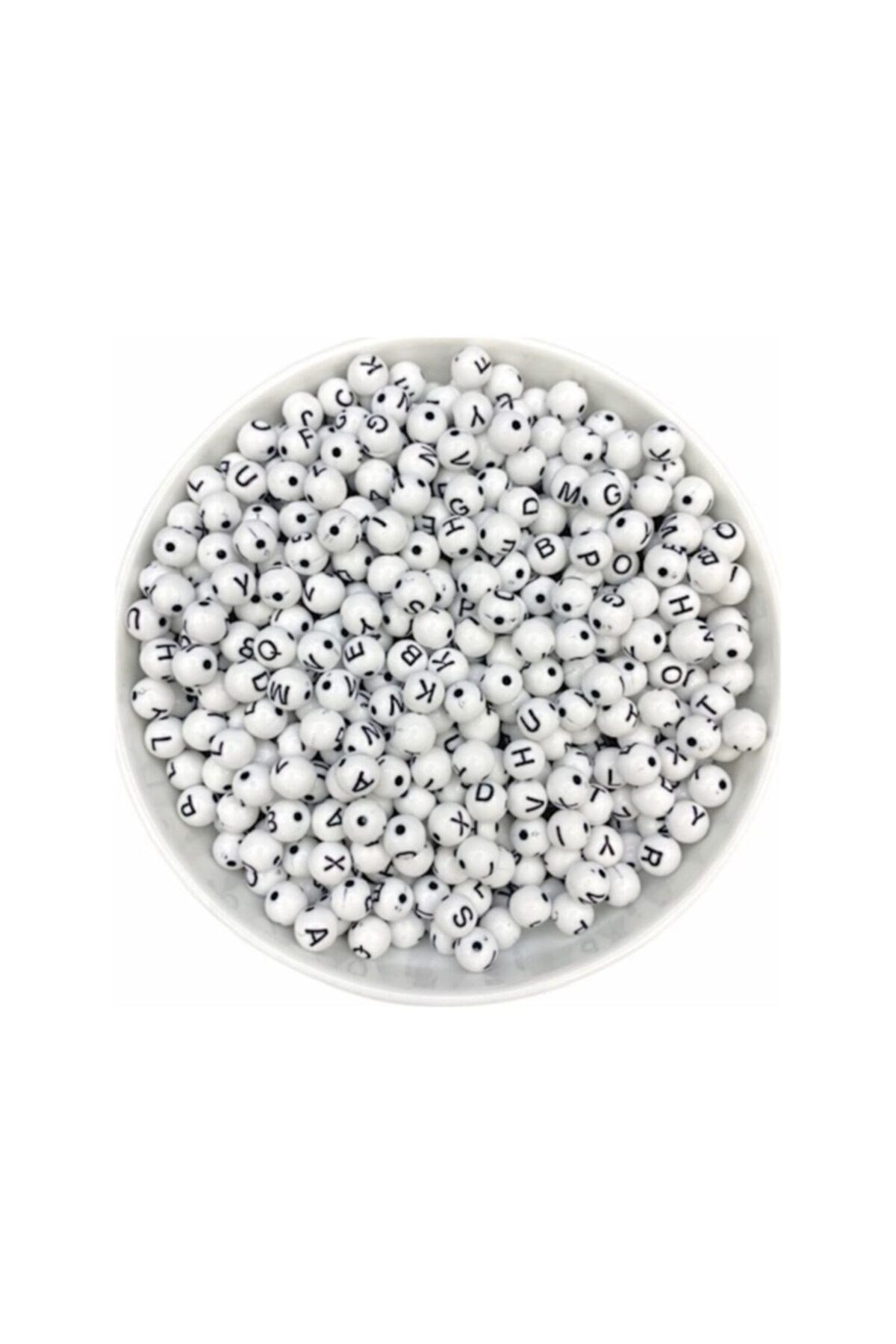 Beyaz Top Alfabe Harf Takı Boncuğu 5 Mm Plastik 325 Adet