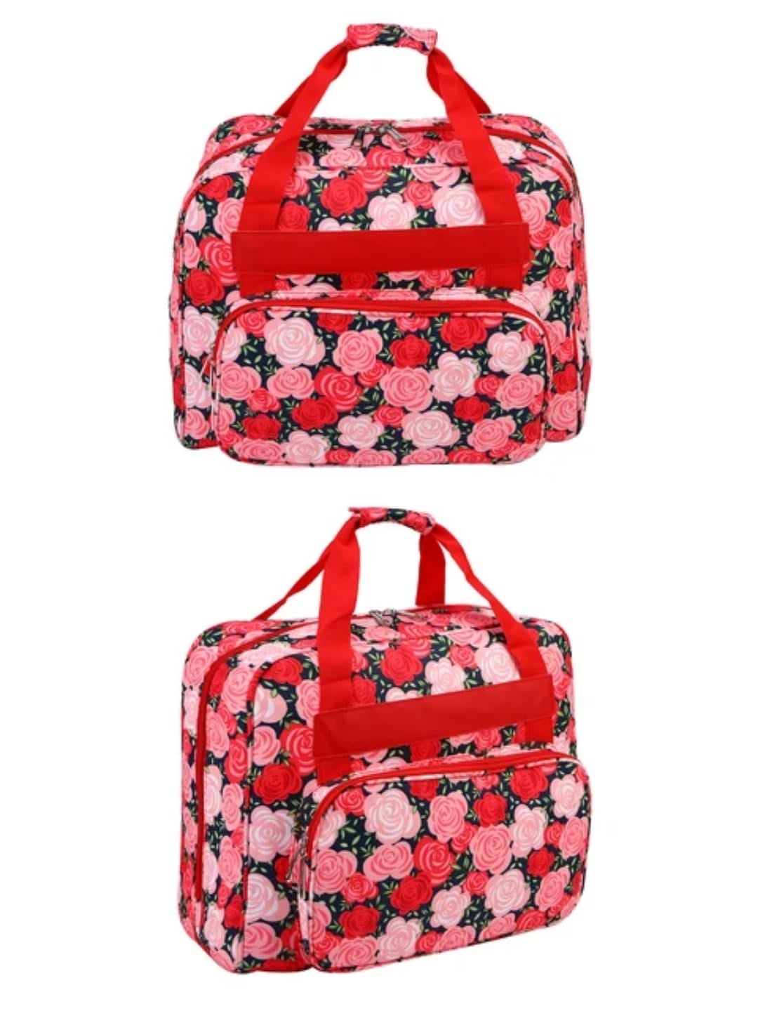 Dikiş Makinesi Taşıma Çantası Gül Desenli  – Trolley Pocketli - Dayanıklı Dikiş ve Örgü Organizer Çantası – Seyahat ve Ev İçin