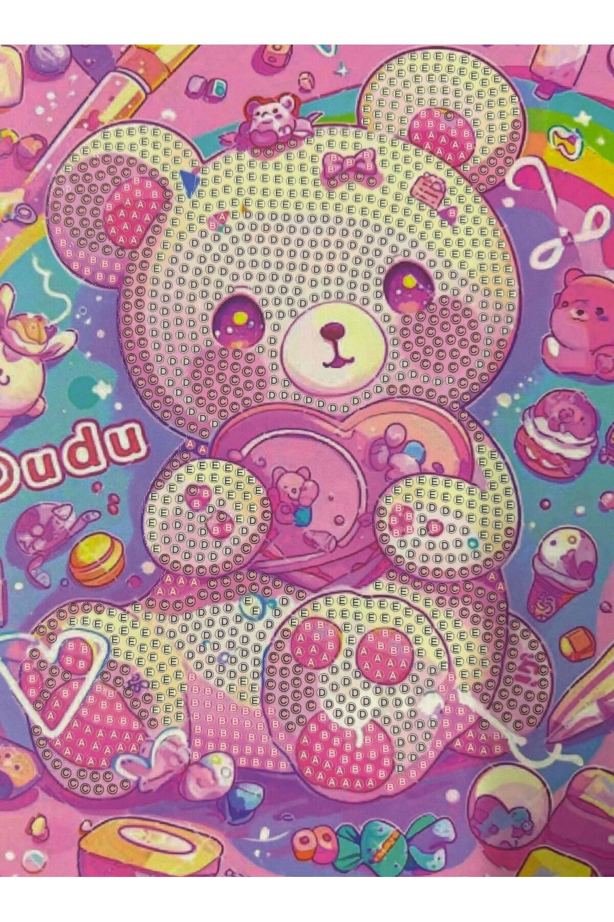 DIY 5D Elmas Taş İşleme Kiti Tablo 15X20 pembe ayıcık