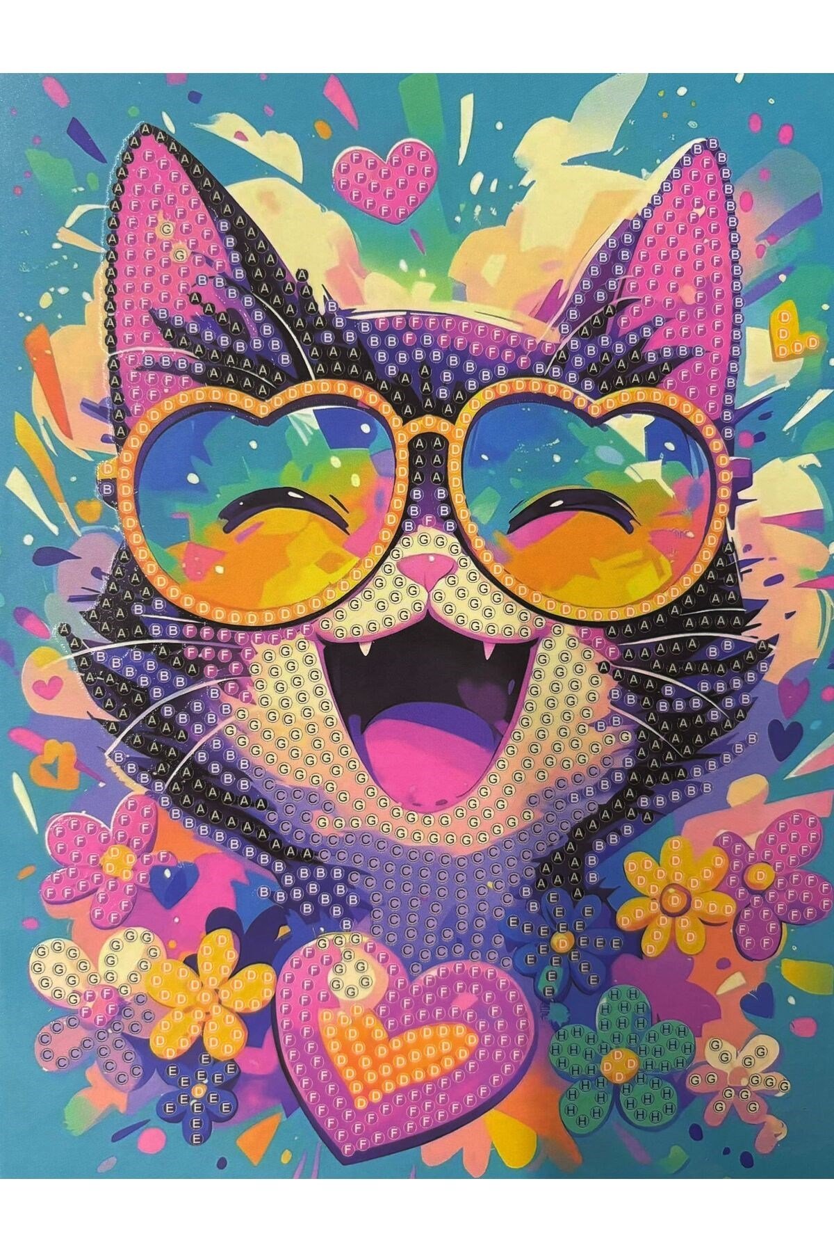 DIY 5D Elmas Taş İşleme Kiti Tablo 15X20 gülen neşeli kedi