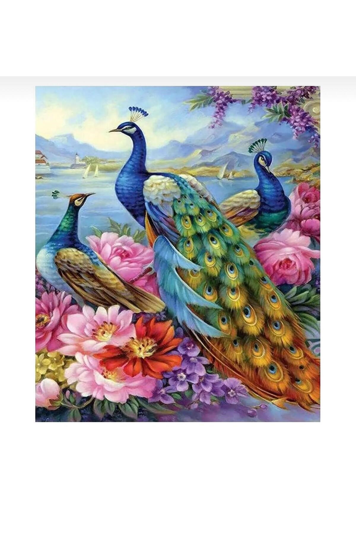 DIY 5D Elmas Taş İşleme Kiti Tablo 21x25 cm Tavus Kuşu Desen