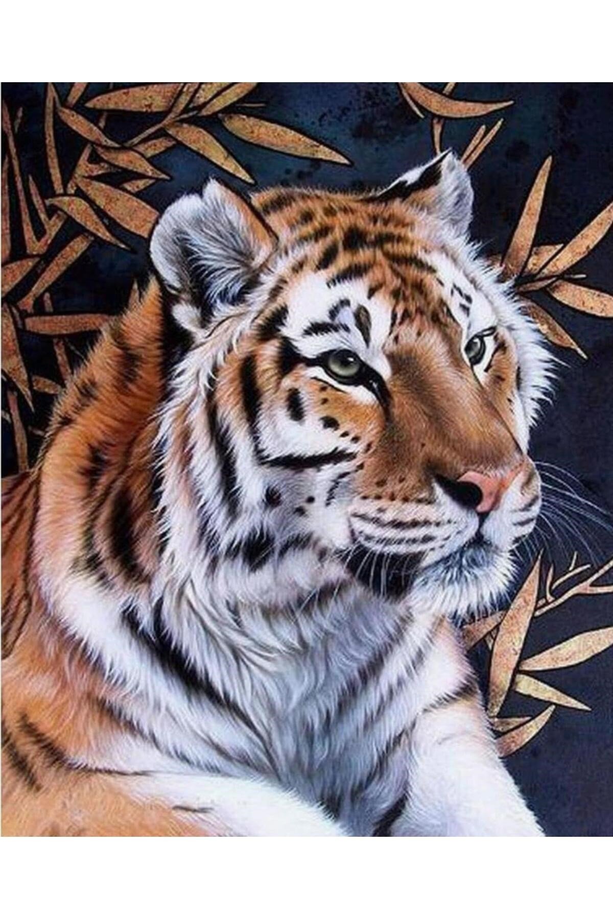 DIY 5d Elmas Taş Işleme Kiti Tablo 21X25 cm Kaplan Desen