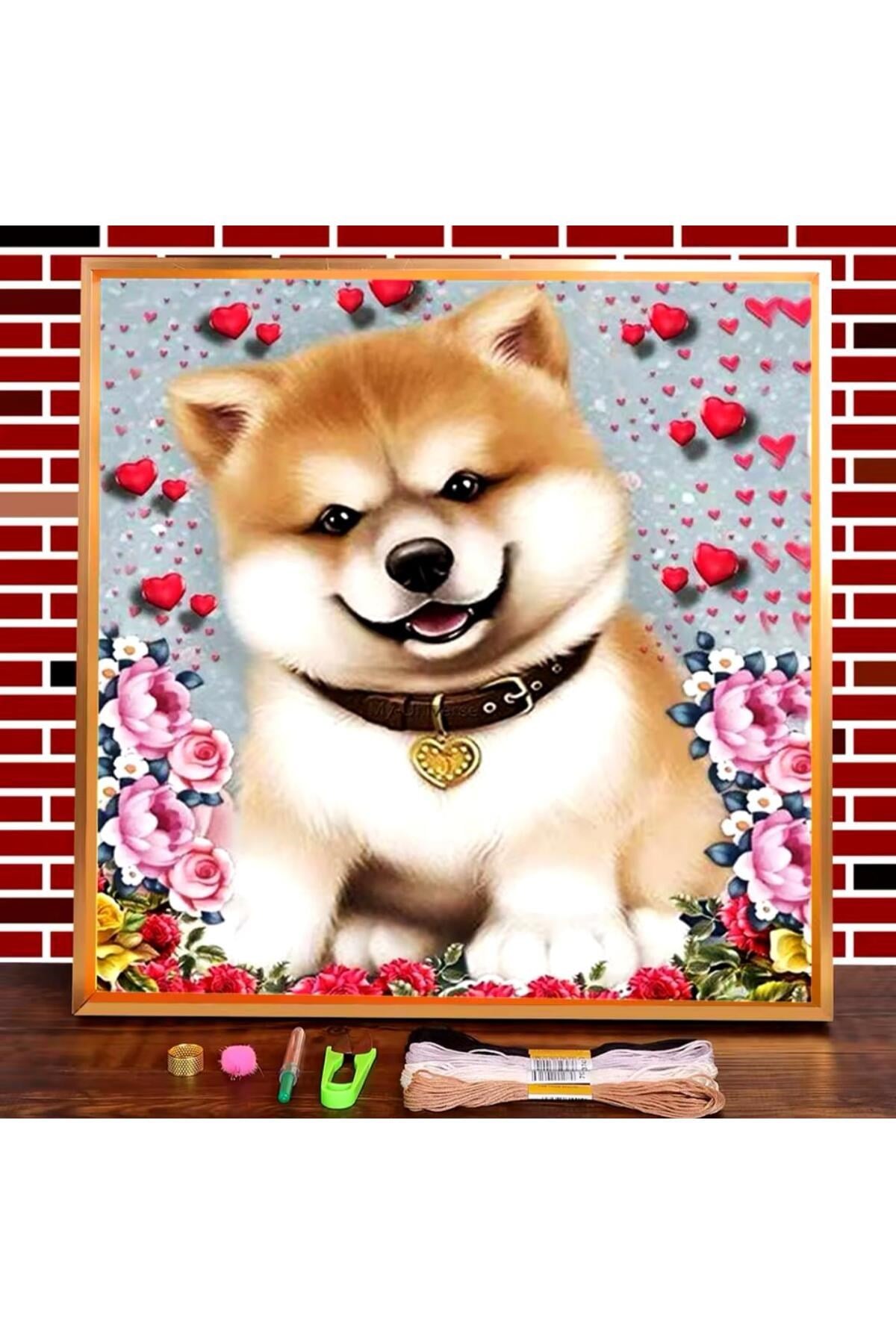DIY 5d Elmas Taş Işleme Kiti Tablo 21X25 cm Köpek Desen