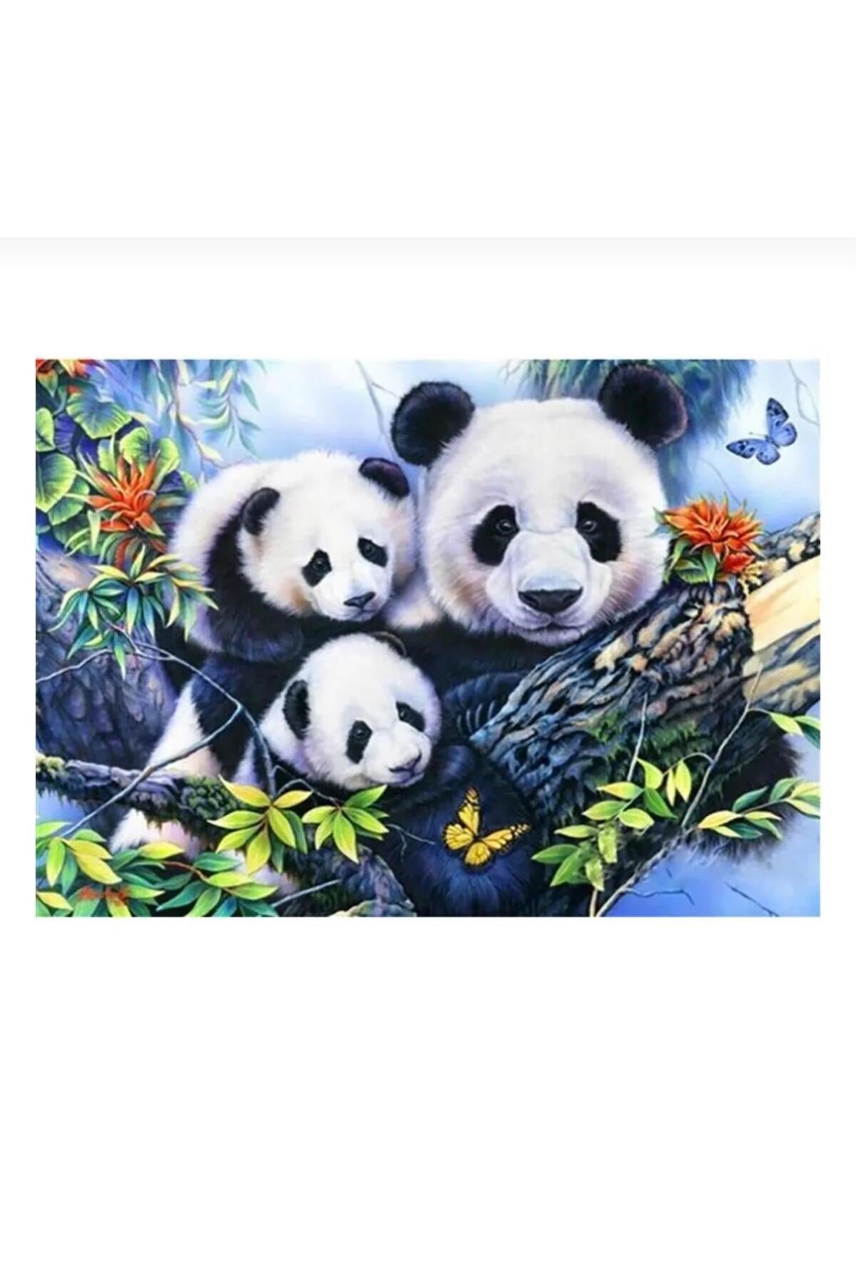 DIY 5D Elmas Taş İşleme Kiti Tablo 21x25 cm Pandalar Desen
