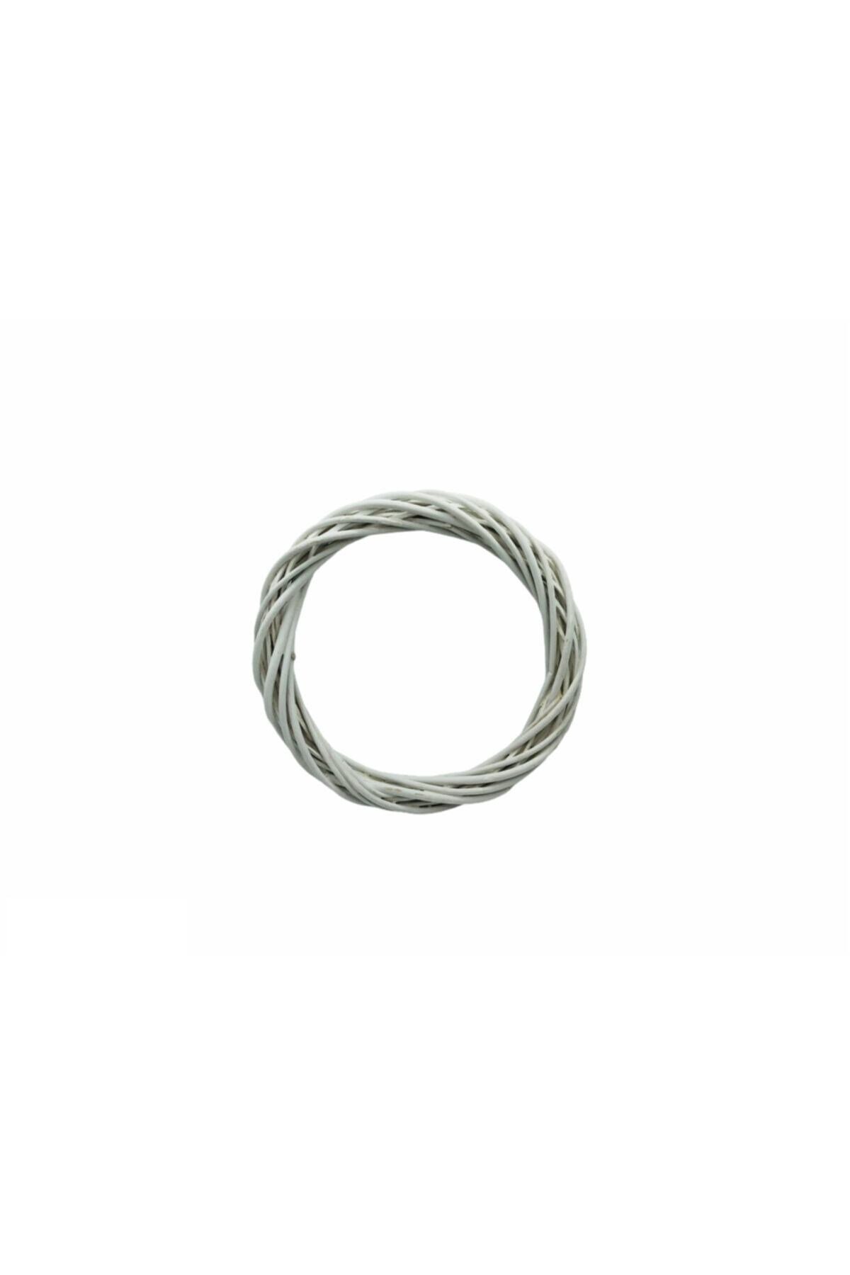 Doğal Ahşap Bambu Kapı Süsü Çelengi 25cm Beyaz