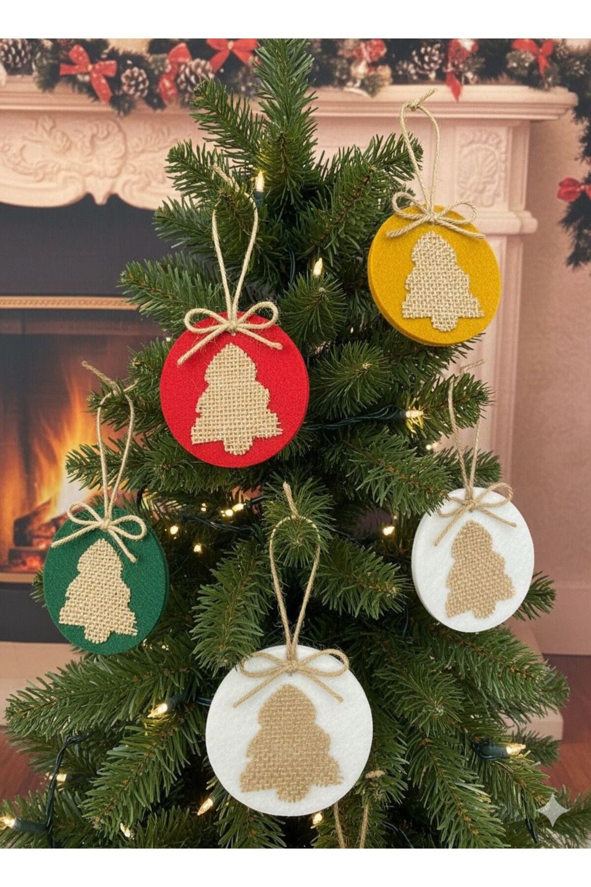 El Yapımı Yılbaşı Ağacı Süsü, Çam Ağacı Süsü, Noel Ağacı Süsü, 5'li Keçe jüt çam