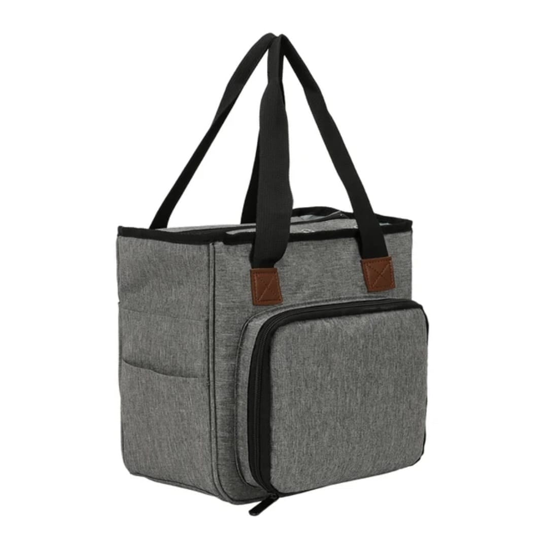 Gri Çok Bölmeli Kare Örgü ve Dikiş Organizer Çantası – Sadece Çanta - El İşi Organizer Çantası – Taşınabilir, Dayanıklı, Çok Bölmeli