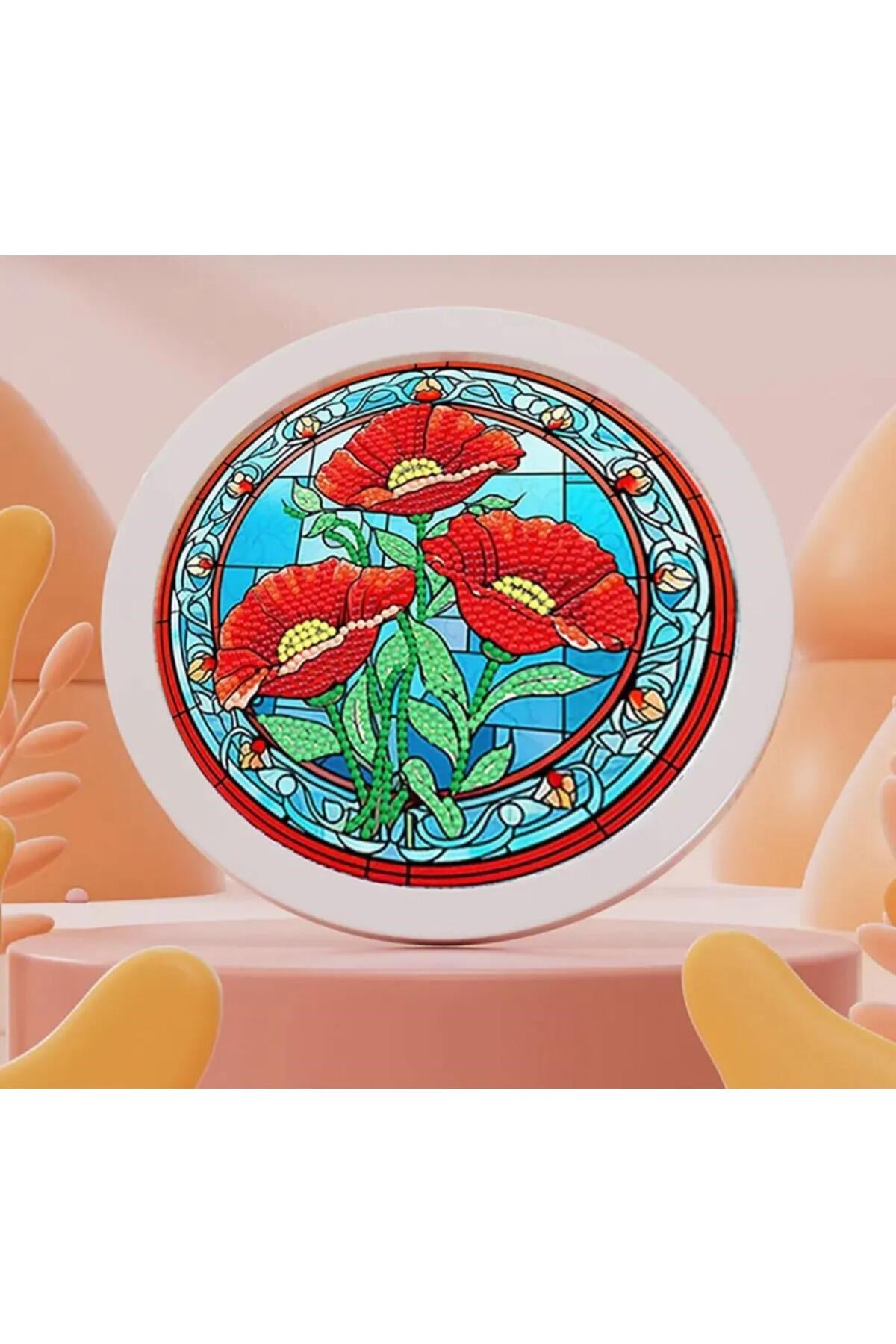 Histone 5D Elmas Taş İşleme Kiti 20x20 cm Yuvarlak Çerçeveli Gelincik Desen