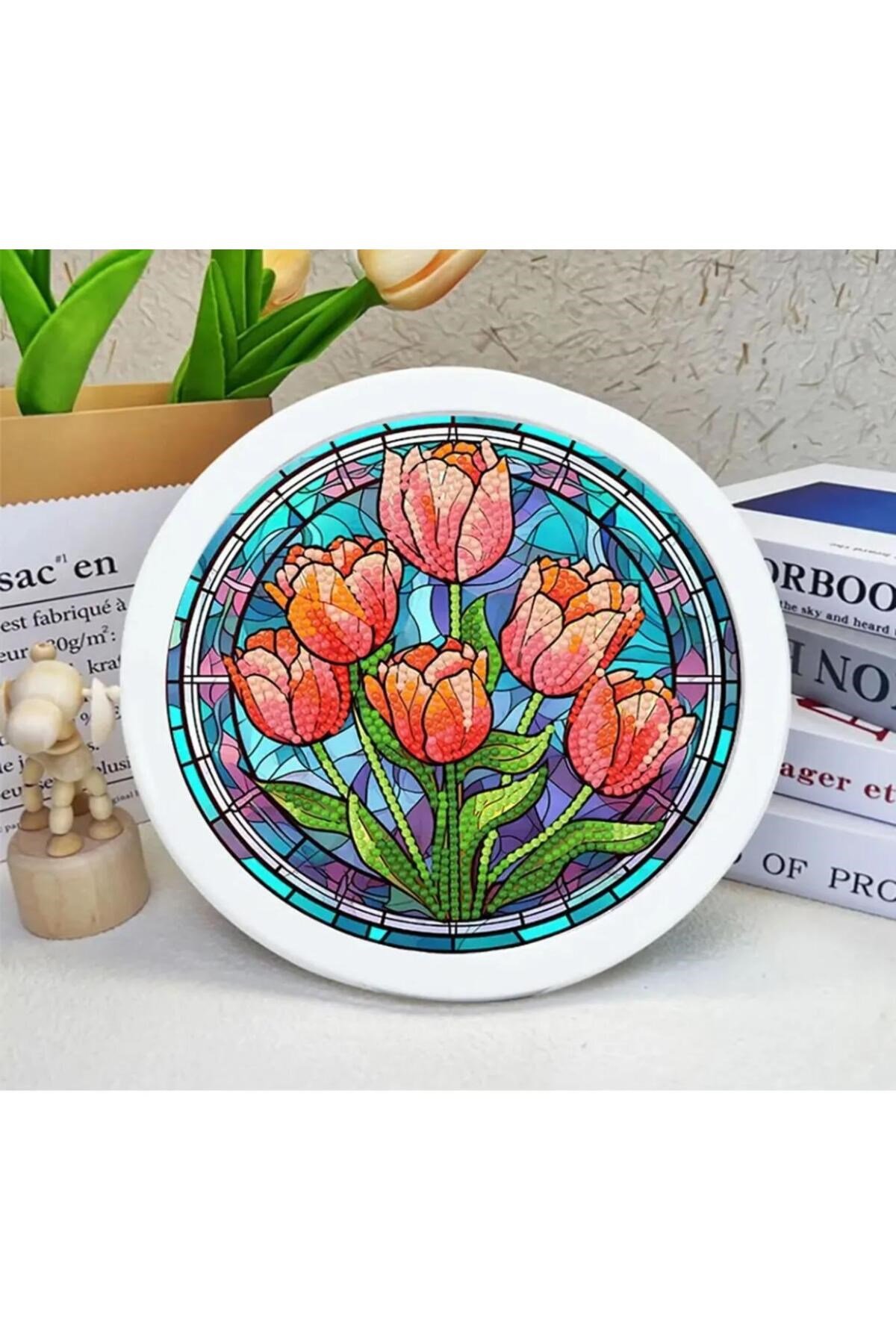 Histone 5D Elmas Taş İşleme Kiti 20x20 cm Yuvarlak Çerçeveli Laleler Desen