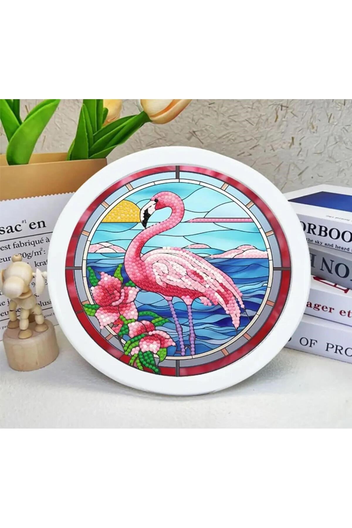 Histone 5D Elmas Taş İşleme Kiti 20x20 cm Yuvarlak Çerçeveli Flamingo Desen