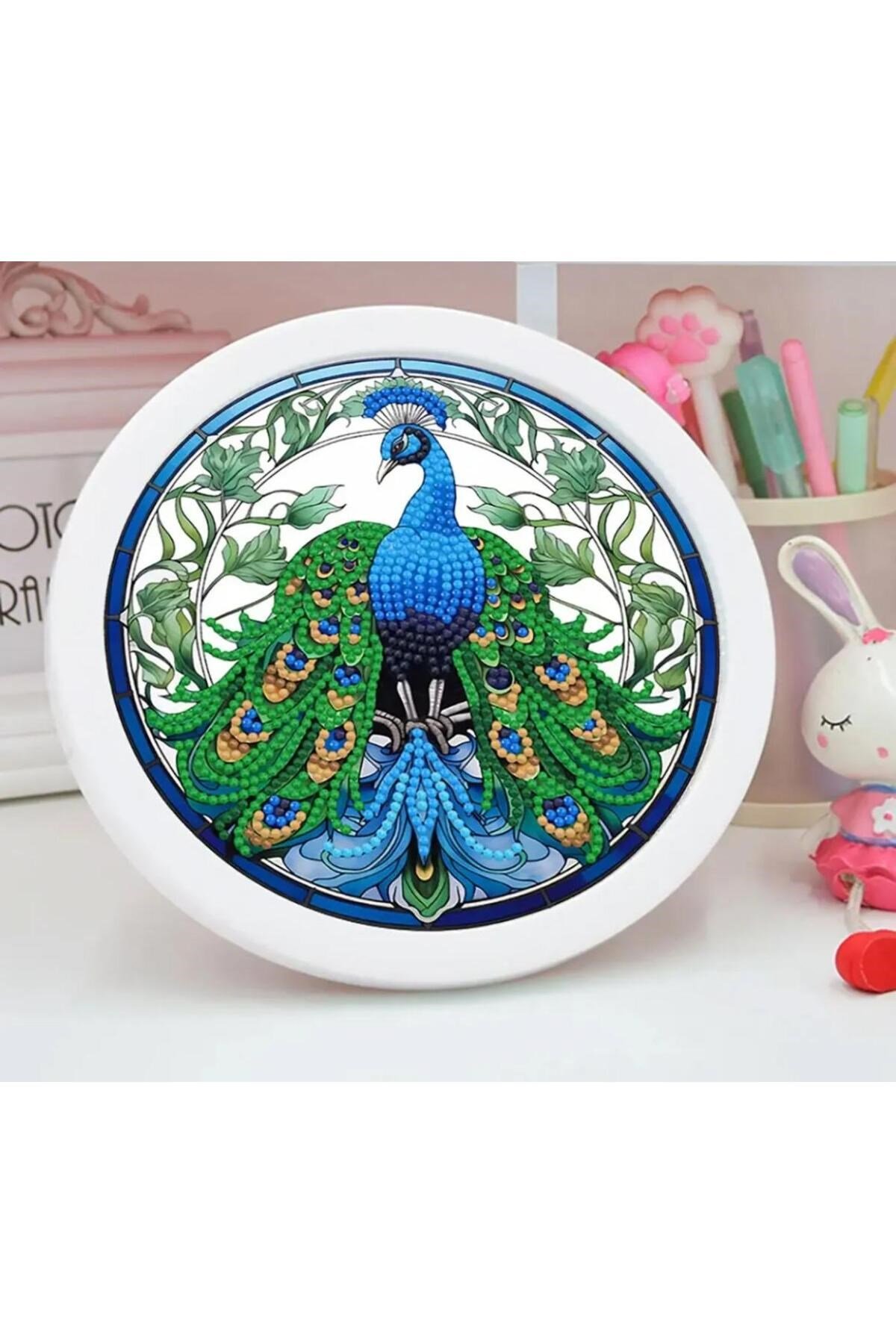 Histone 5D Elmas Taş İşleme Kiti 20x20 cm Yuvarlak Çerçeveli Tavuskuşu Desen