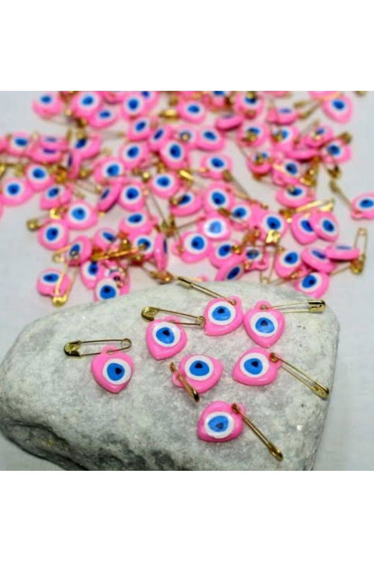 Kalpli Nazar Boncuğu Çengelli Iğneli, Mevlid, Çeyiz, Bohça için nazar boncuğu 100 adet Pembe