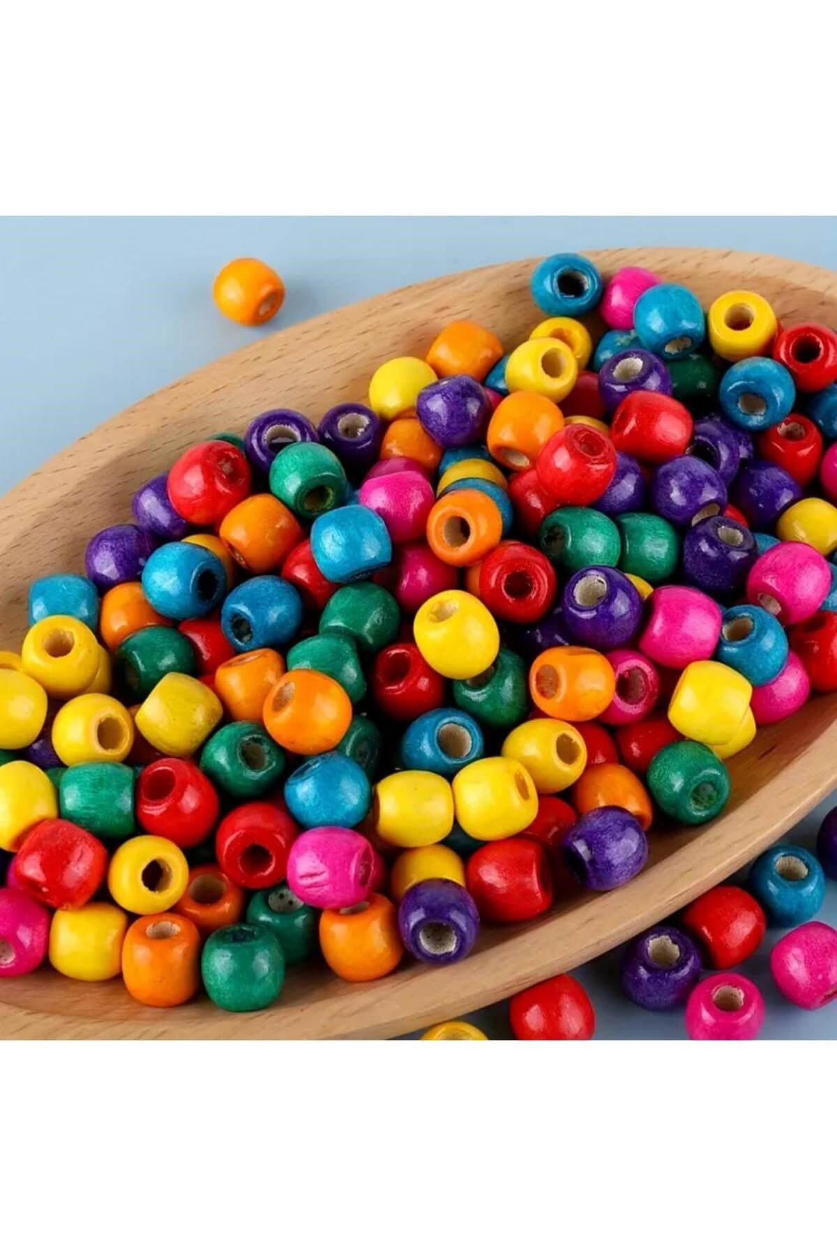 Karışık Renkli Boncuk, Emzik zinciri Ahşap Boncuk Kuş Süsü Boncuk, Süsleme Boncuk 25mm (100gr-24adt)