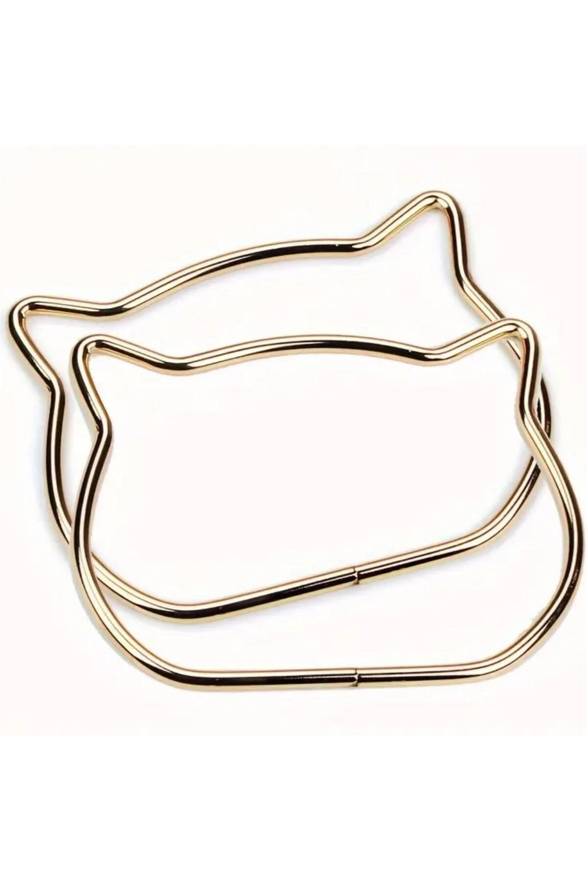 Kedi Kulaklı Çanta Sapı, Metal Çanta Sapı, Metal Sap, örgü çanta sapı Gold (Çift)