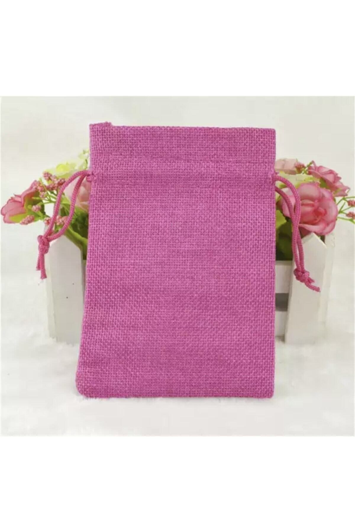 Kese Fuşya Renk Jüt Kumaş 12x17 Cm 10 Adet