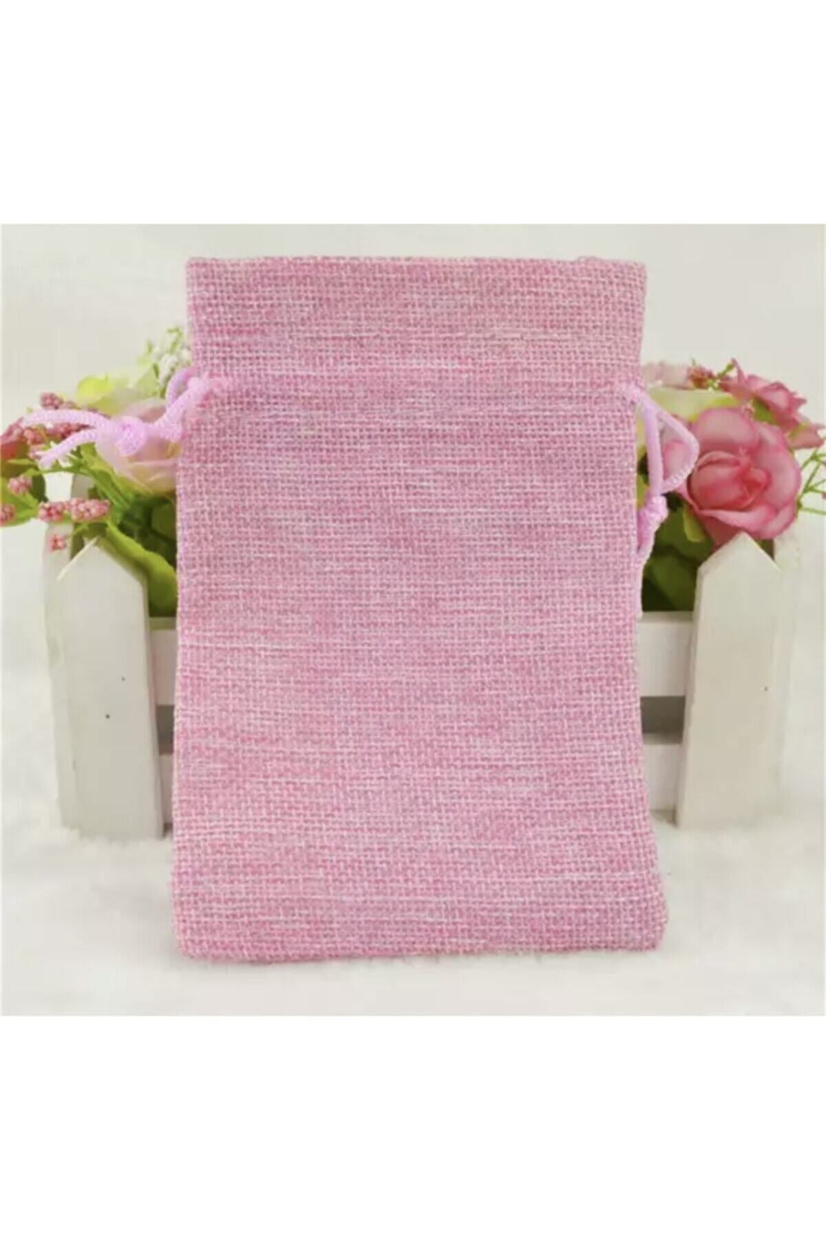 Kese Pembe Renk Jüt Kumaş 12x17 Cm 10 Adet