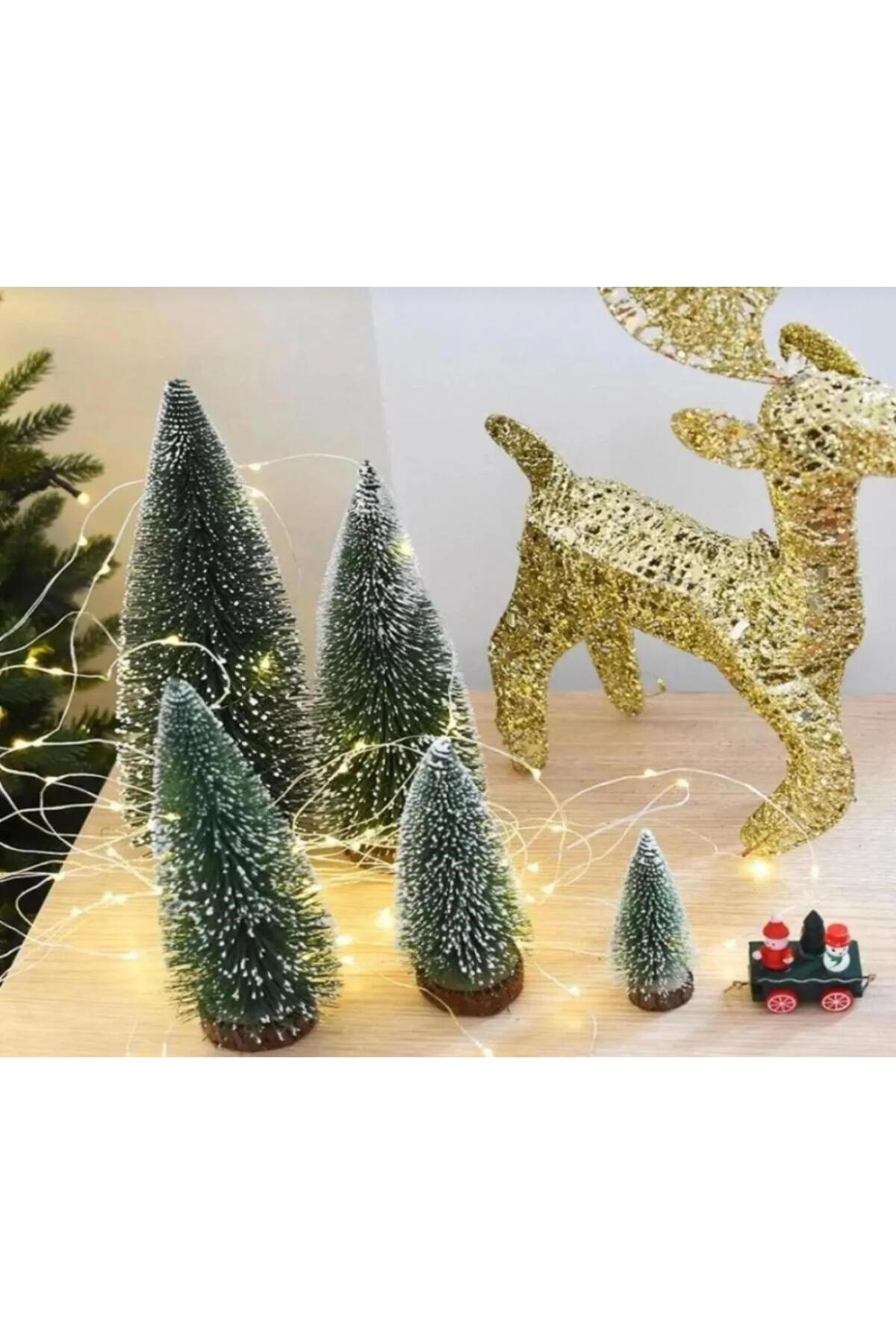 Minyatür 10 cm 3'lü Yılbaşı Karlı Çam Ağacı Seti