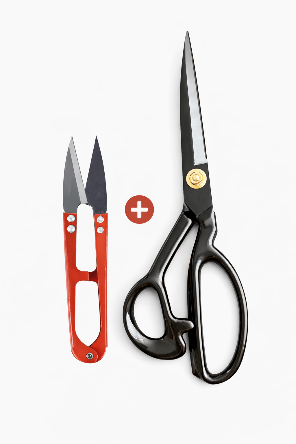 Profesyonel Siyah Terzi Makası+İplik Kesme Makası - 22.5 cm, 8inç Paslanmaz Çelik - Tailor Scissors – 8” Professional Fabric Shears