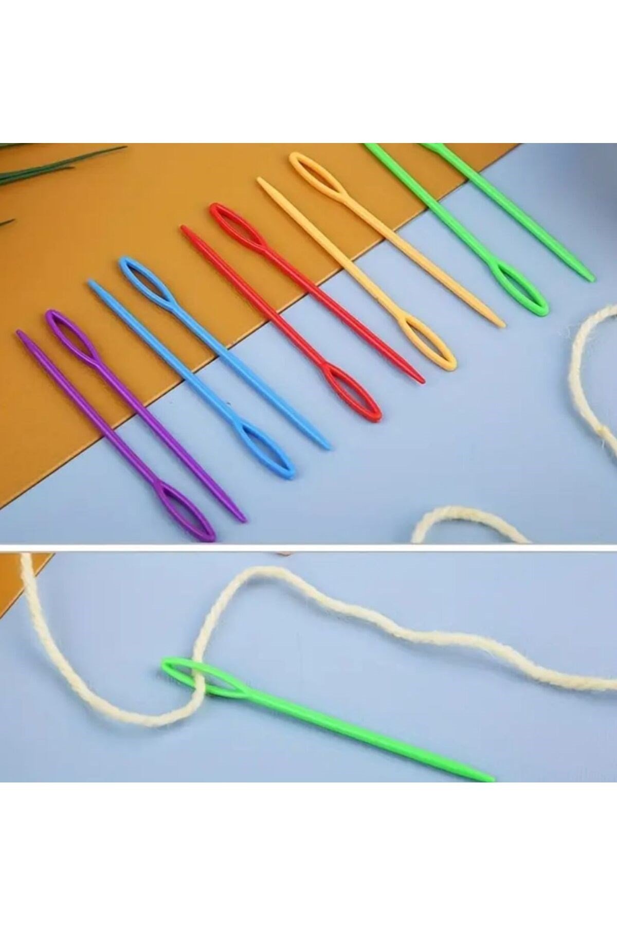 Renkli Plastik Yün İğnesi, Plastik Dikiş İğnesi, Plastik İğne 9 Cm 20 Adet