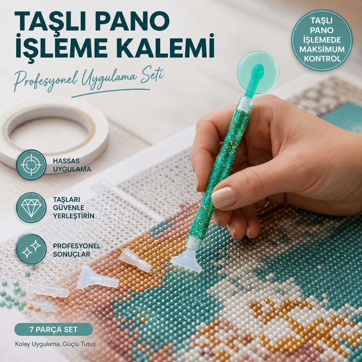 Ruletli Taş İşleme Kalemi Seti 8 Farklı Değiştirilebilir Uçlu Taş İşleme Kalemi+Mum Hediyeli Diamond Painting Düzeltme Kalemi Değiştirilebilir Uçlu