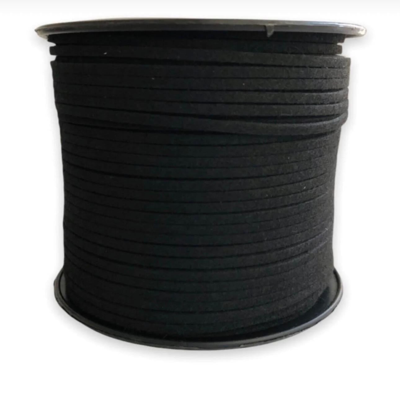 Süet Deri Şerit Ip, 3mm - Siyah Rengi, Tesbih, Bileklik, Kolye Ipi (3 Metre)