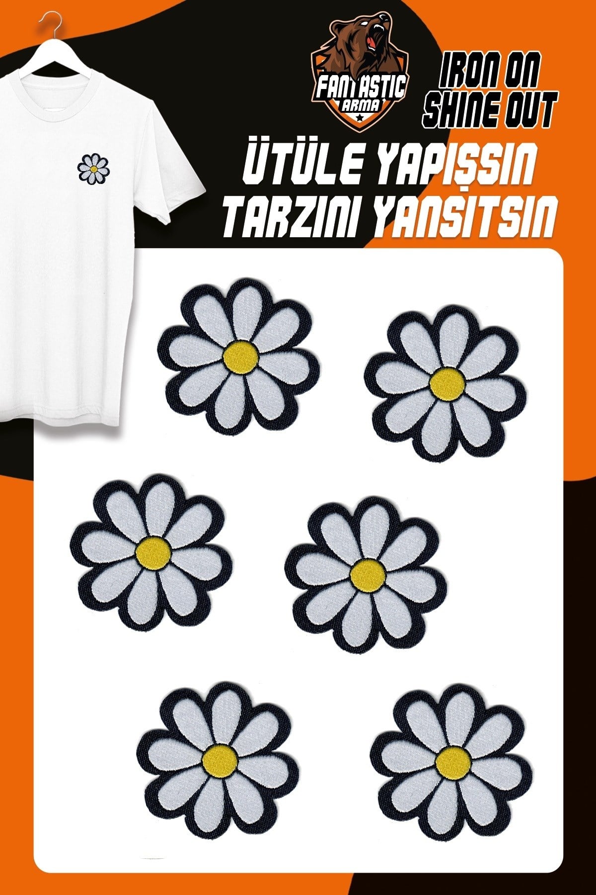 Ütü Ile Yapışan Dokuma Arma Patch Yama Beyaz Papatya Modeli (6 ADET)