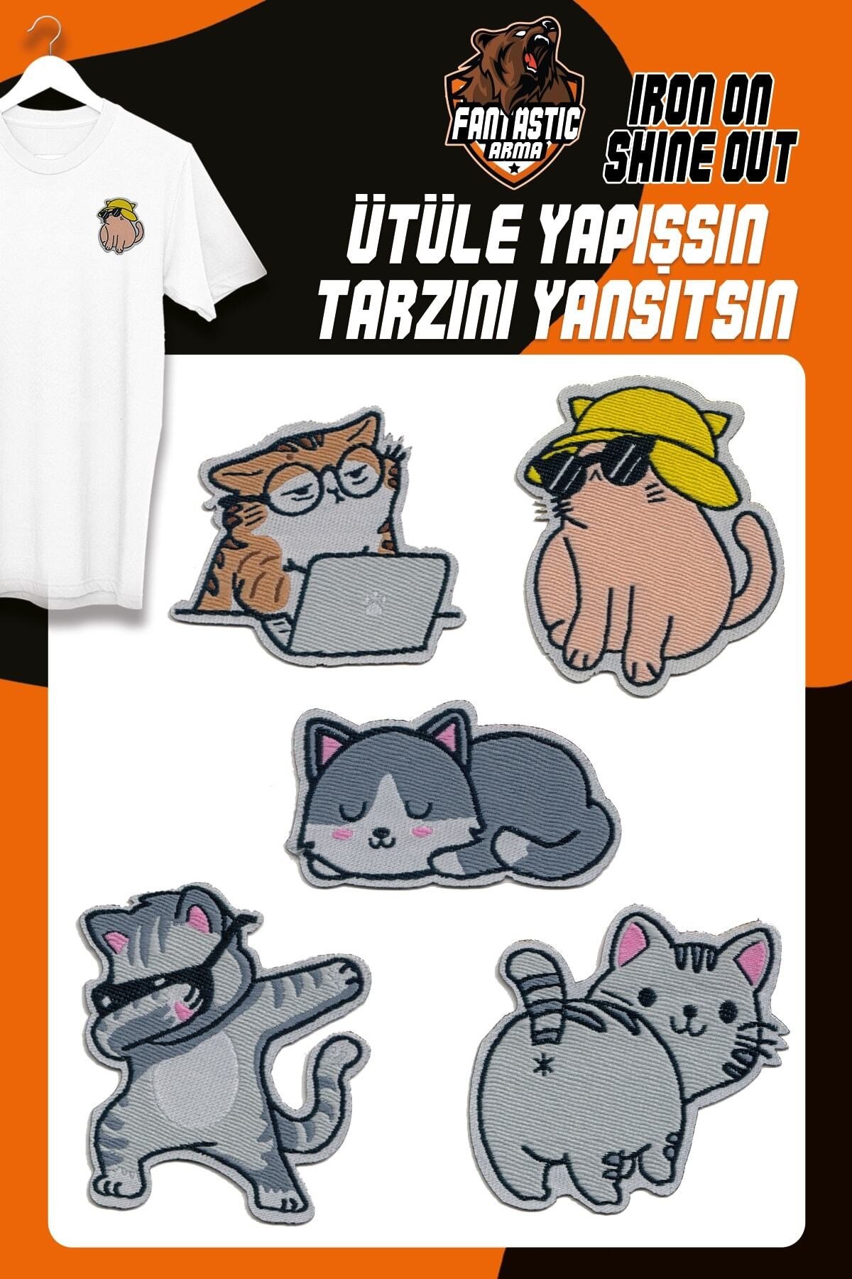 Ütü Ile Yapışan Dokuma Arma Seti Patch Kedi, Kedicik, Catch Modeli