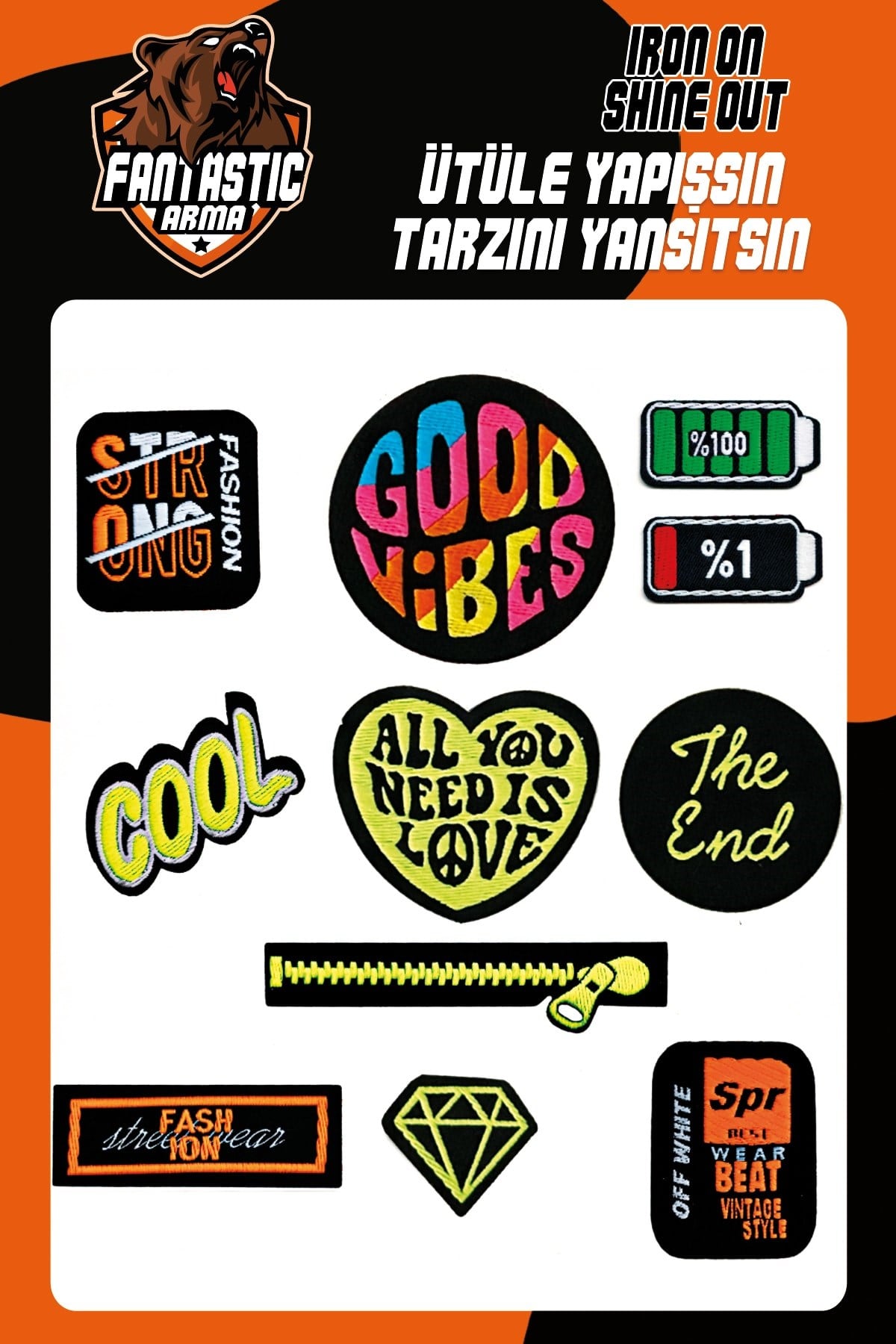Ütü Ile Yapışan Dokuma Arma Seti Patch Yama Good Vıbes, Cool, Elmas Modeli