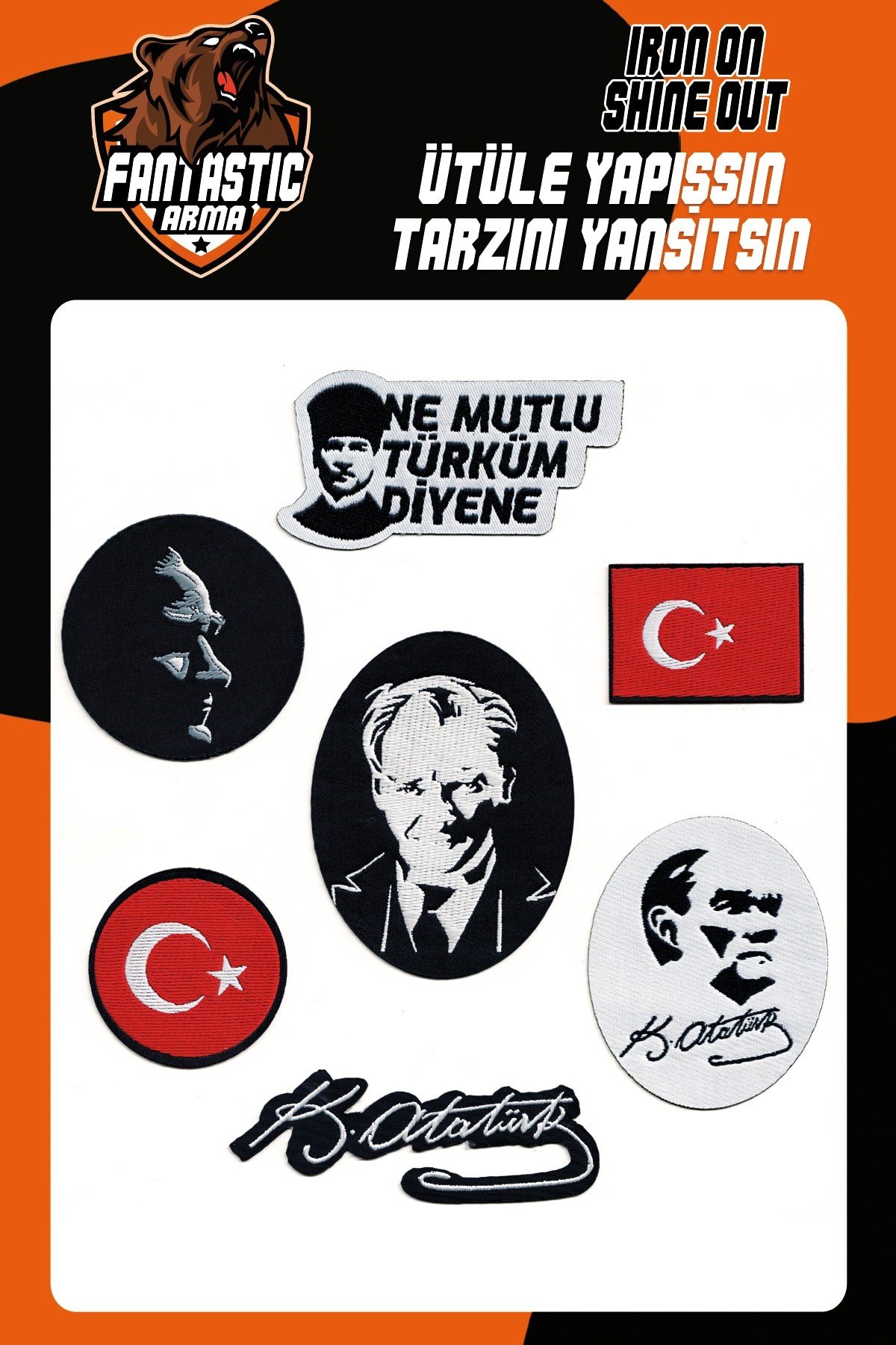 Ütü Ile Yapışan Dokuma Arma Seti Patch Atatürk, Türk Bayrağı, Ne Mutlu Türküm Diyene Modeli