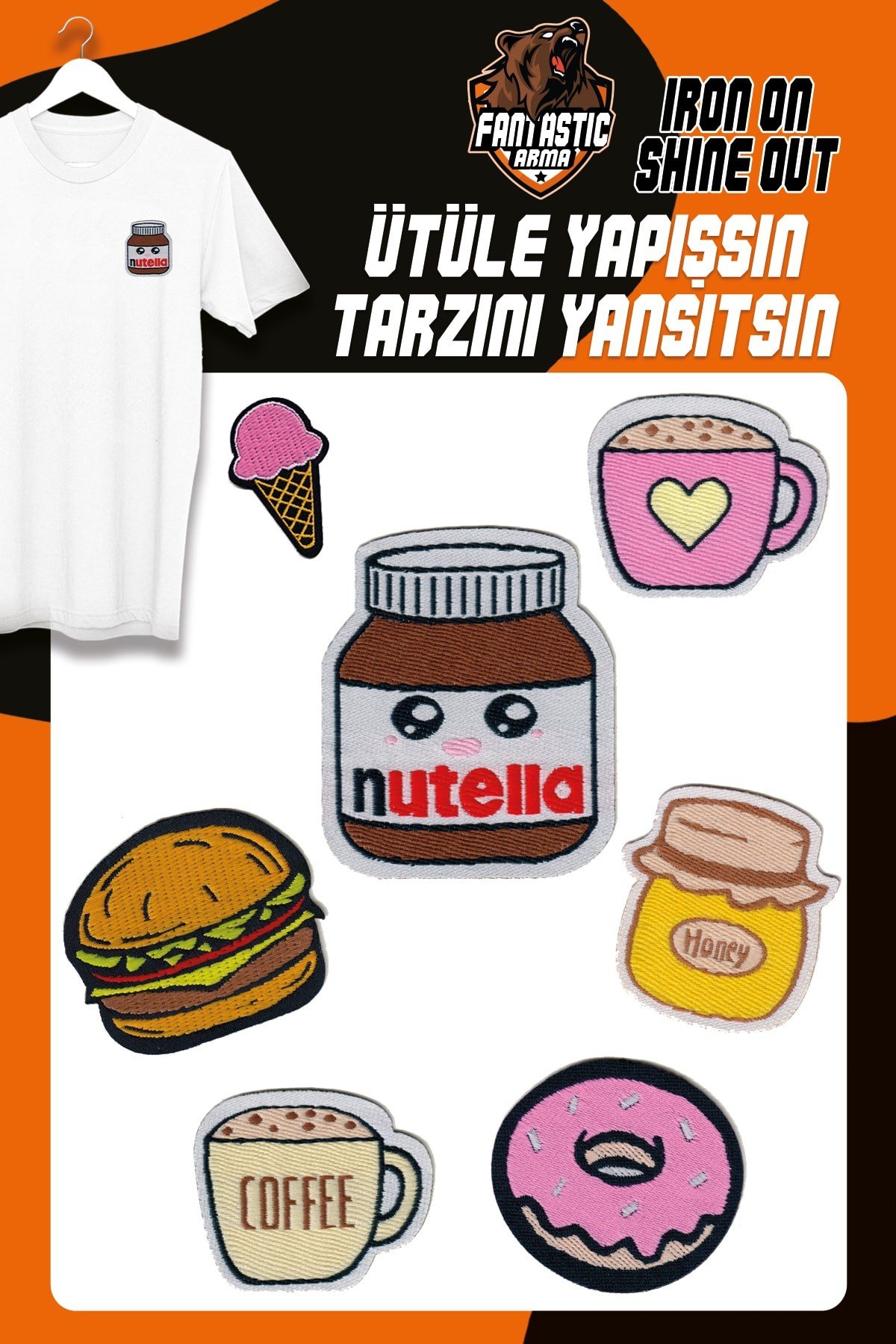 Ütü Ile Yapışan Dokuma Arma Seti Patch Yama Coffee, Donut, Nutella, Hamburger Modeli