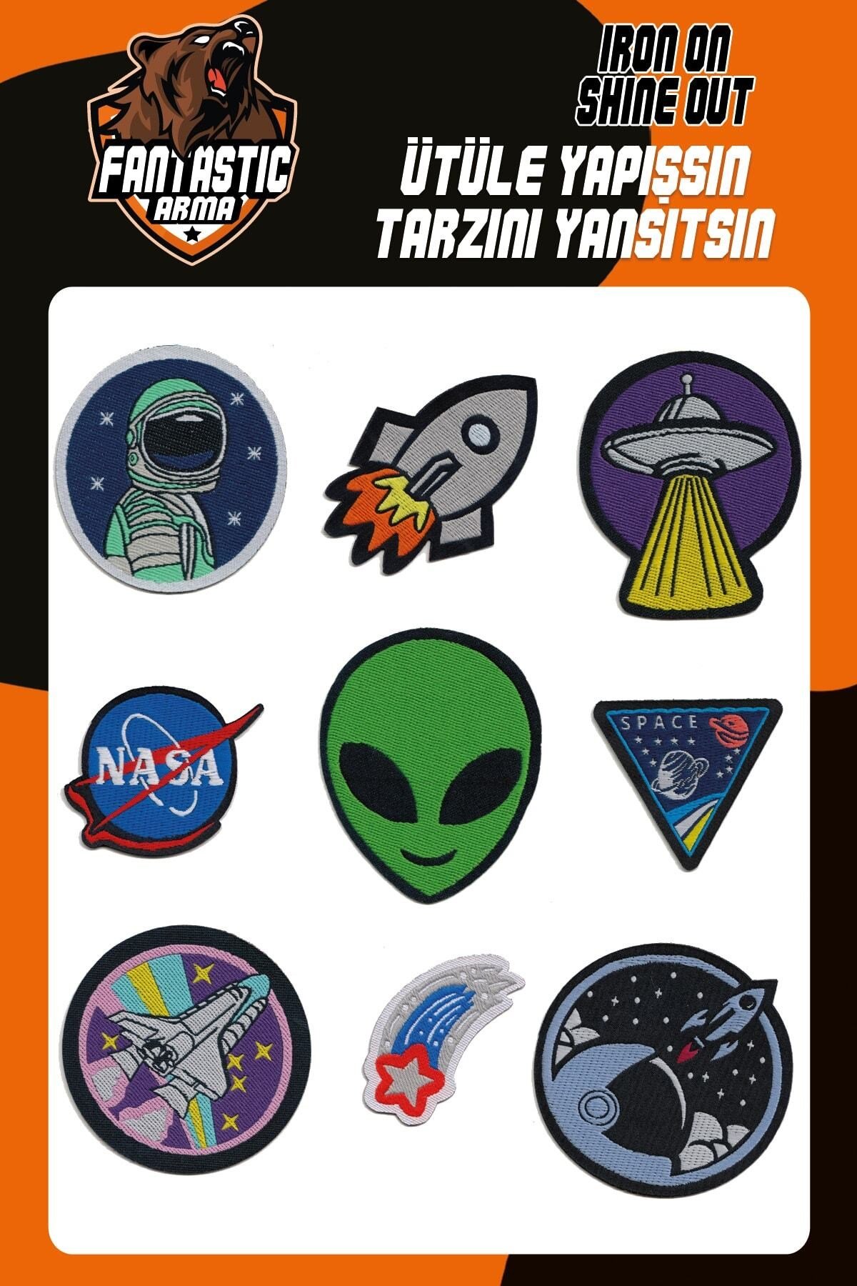 Ütü Ile Yapışan Dokuma Arma Seti Patch Yama Uzay, Nasa, Roket, Astronot, Yıldız, Space Modeli