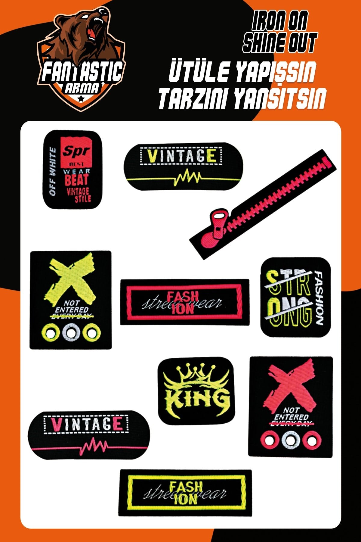 Ütü Ile Yapışan Dokuma Arma Seti Patch Yama Fosfor Strong, Fashıon Modeli