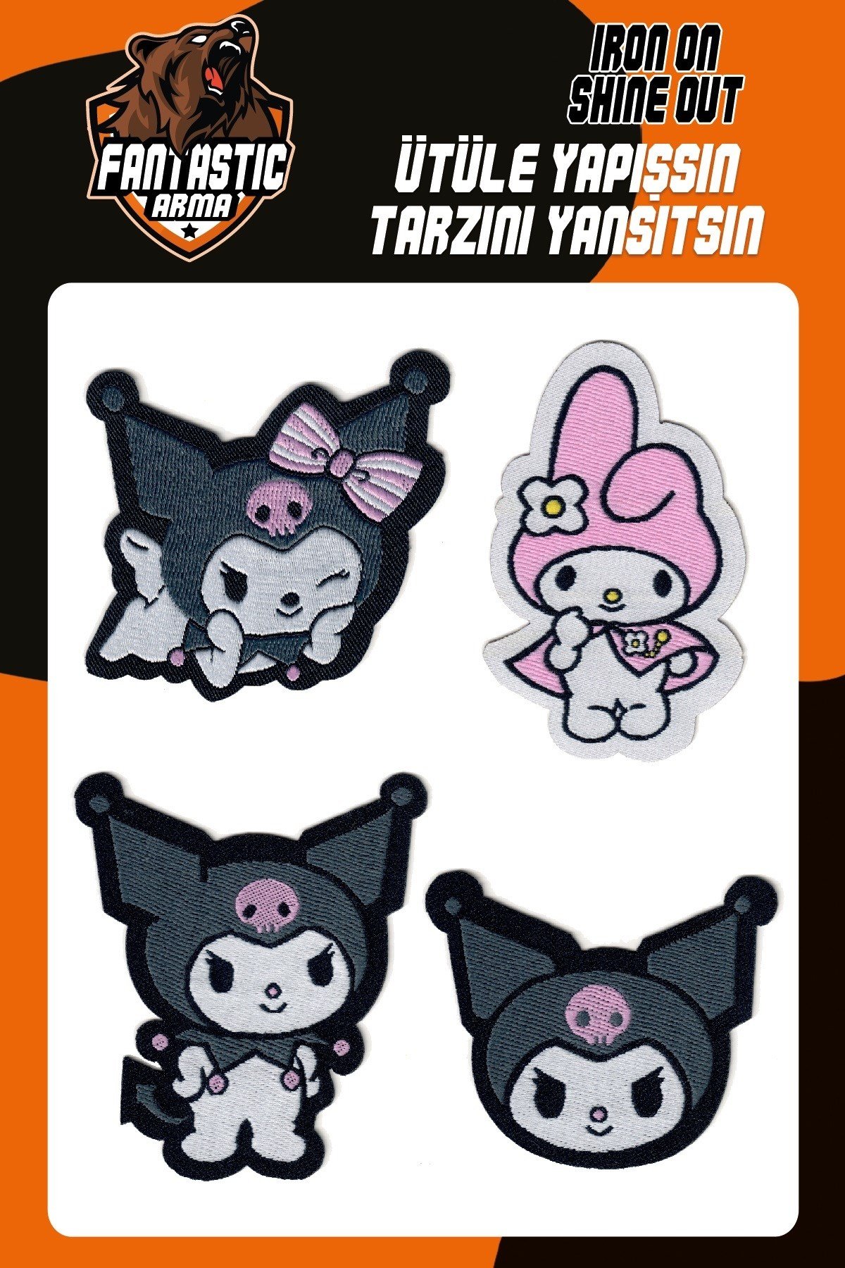 Ütü Ile Yapışan Dokuma Arma Seti Patch Yama Kuromi, Melody, Melodi - Kuromi & My Melody Modeli