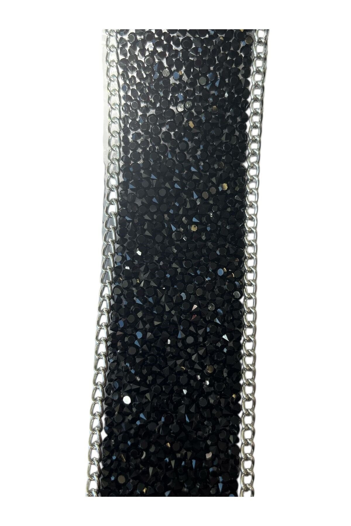 ütüyle yapışan zincirli taşlı şerit, yapışkanlı taşlı şerit abiye taşlı şerit, 2 mt 4cm siyah