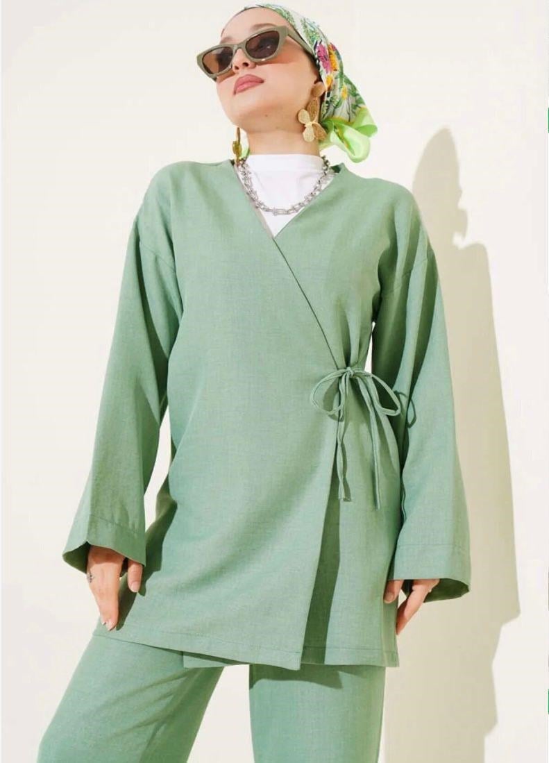 Kadın Bağcıklı Kimono Takım Yeşil