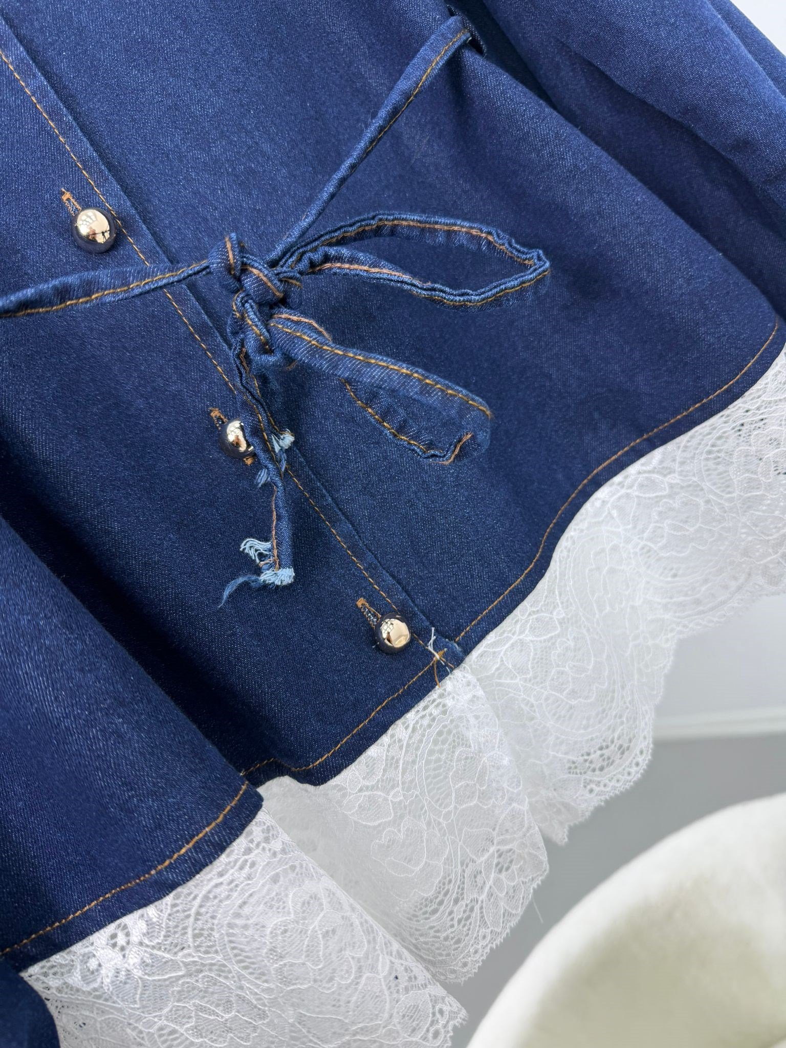 Kadın Denim Dantel Detaylı  Takım İndigo