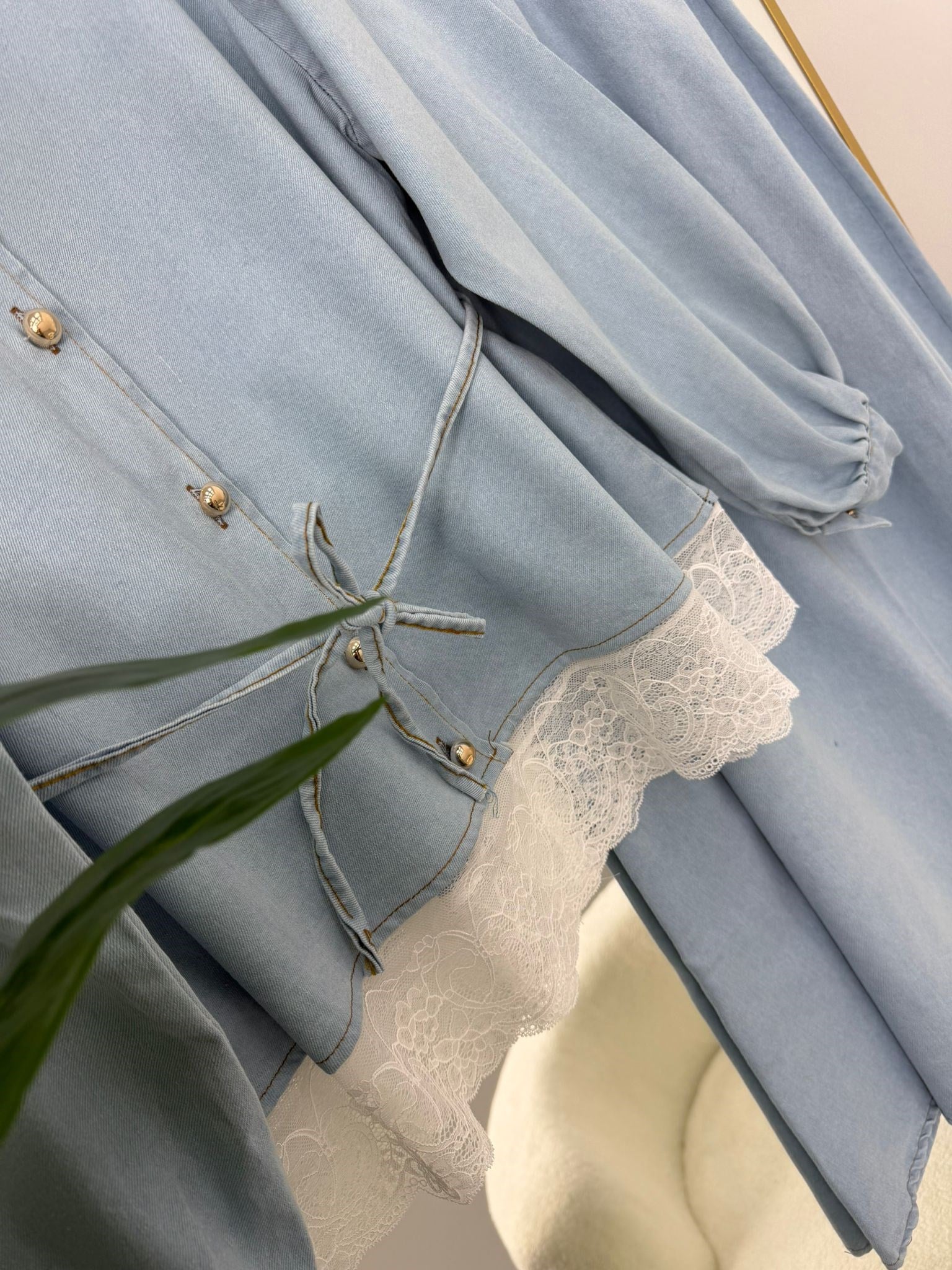 Kadın Denim Dantel Detaylı  Takım Mavi 