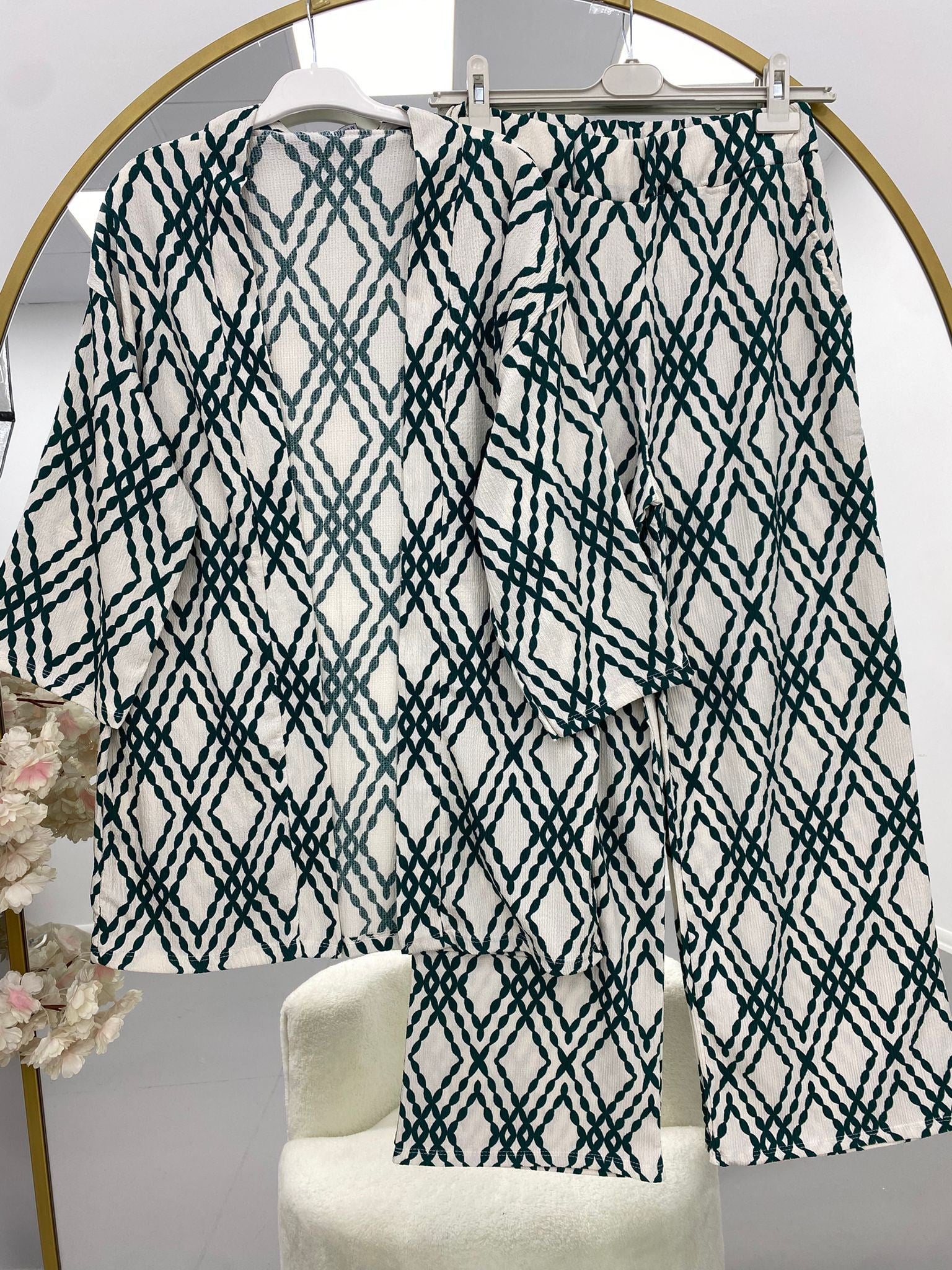 Kadın Desenli Kimono Takım Bej