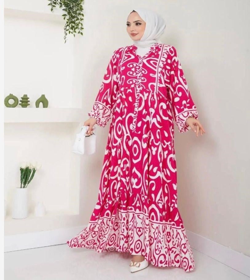 Kadın Etnik Desenli Elbise Pembe