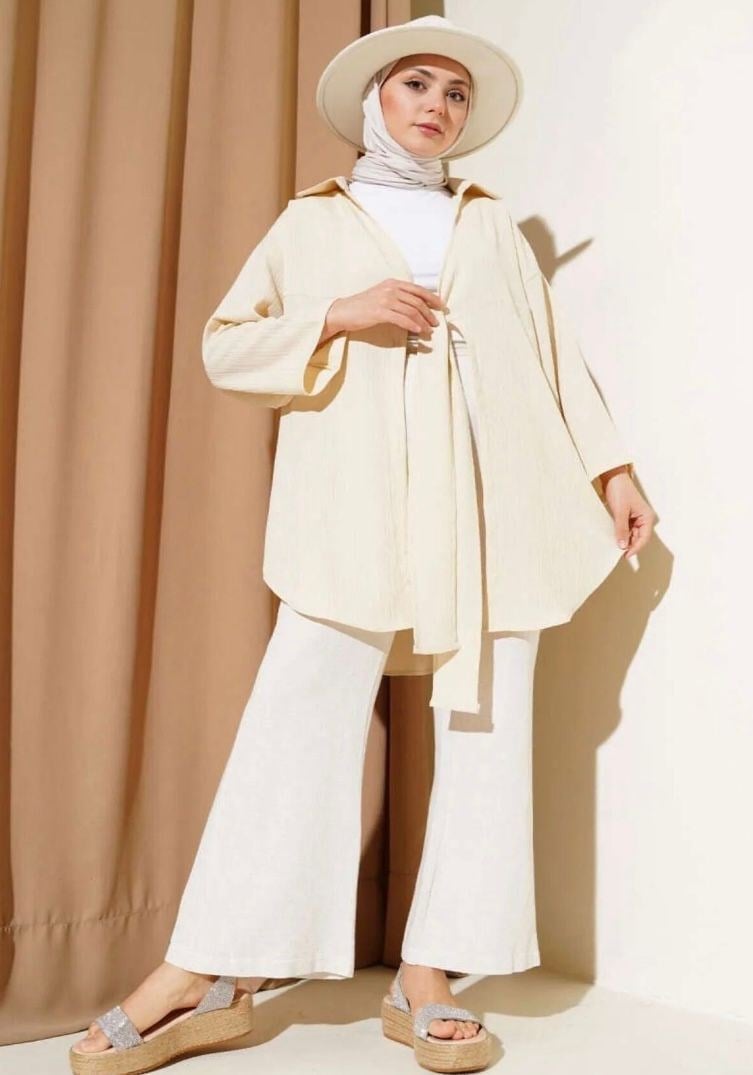 Kadın Ön Bağcıklı Kimono Bej