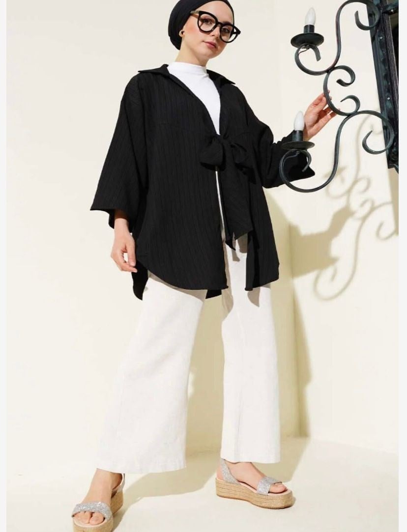 Kadın Ön Bağcıklı Kimono Siyah