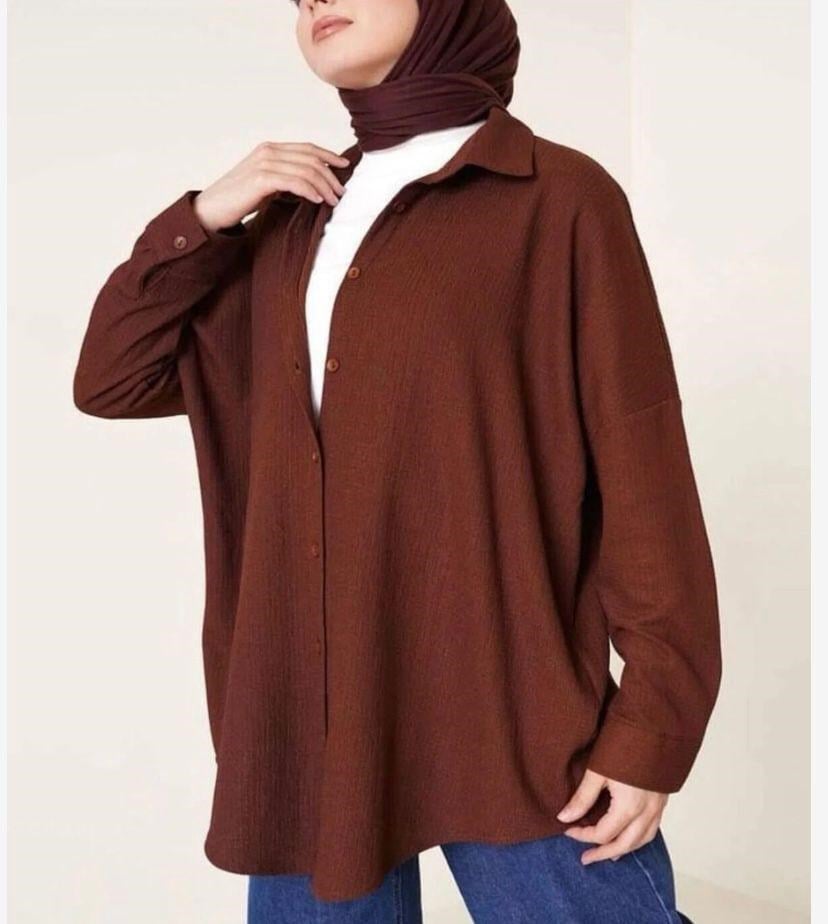 Kadın Oversize Gömlek Kahverengi
