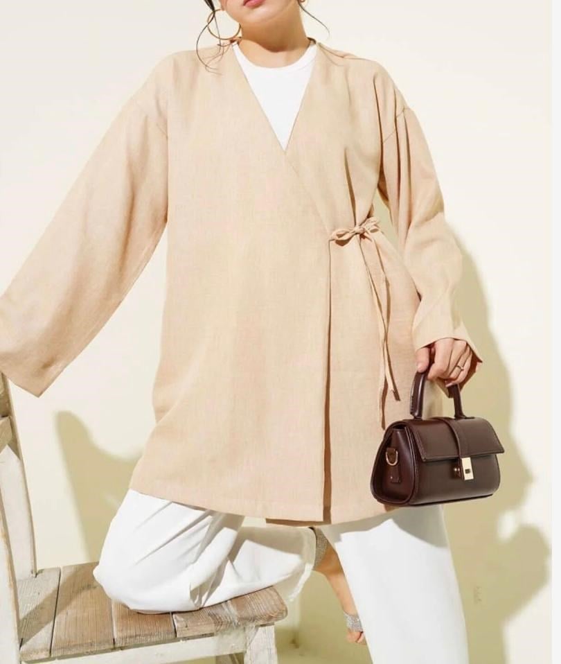 Kadın Yan Bağcıklı Kimono Bej