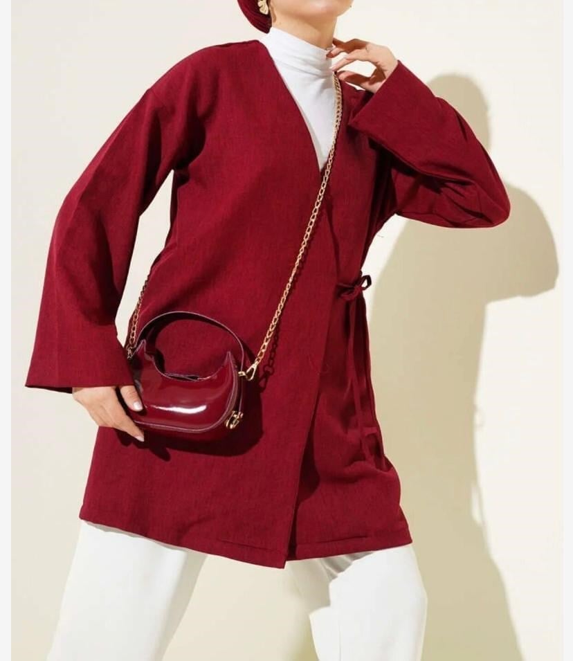 Kadın Yan Bağcıklı Kimono Bordo