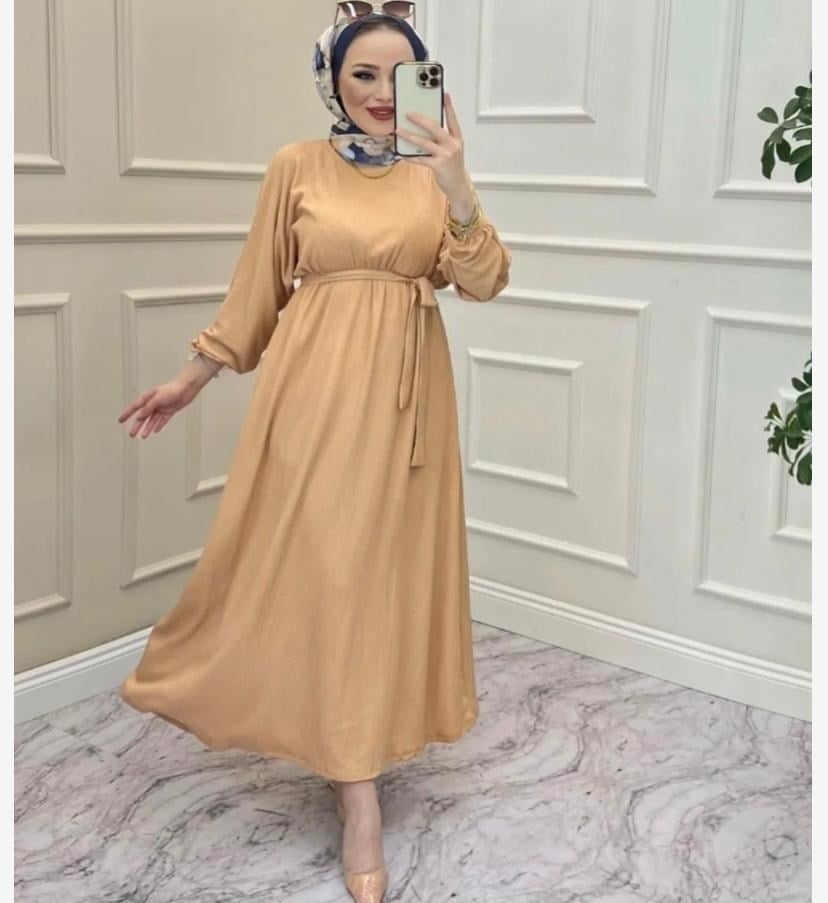 Kadın Yarasa Kol Elbise Bej