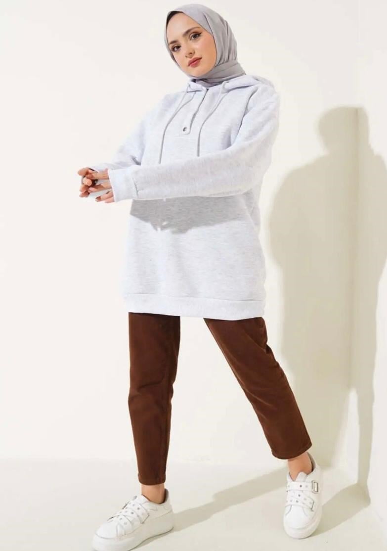 Kadın Yarım Pat Düğmeli Sweatshirt Gri