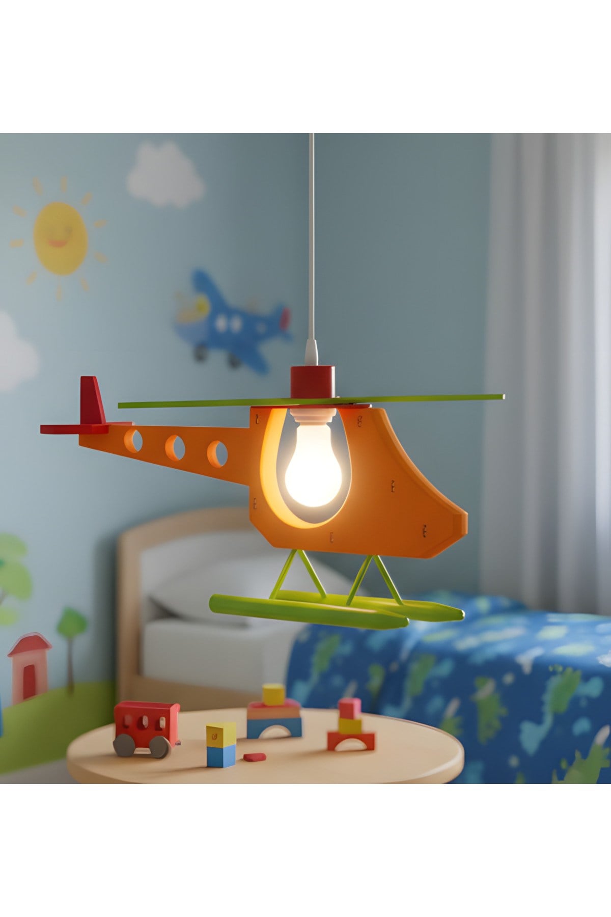 KDF001H ÇOCUK ODASI HELİKOPTER SARKIT AVİZE — RENKLİ TASARIM / E27 DUY - SARI